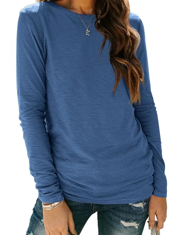 SUNBS Long Sleeve Shirts for Women Crew Neck Fall Fashion Pullover Casual Tops Clothes