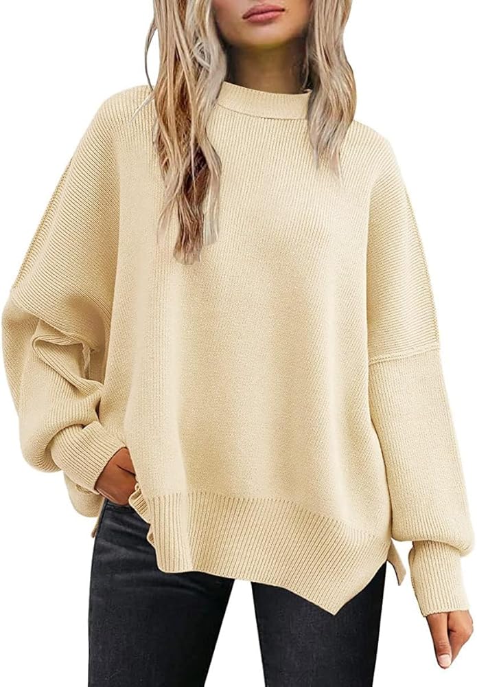 SUNBS Oversized Sweaters for Women Crewneck Casual Long Sleeve Blouse Knit Pullover Tops 2024 Winter Clothes