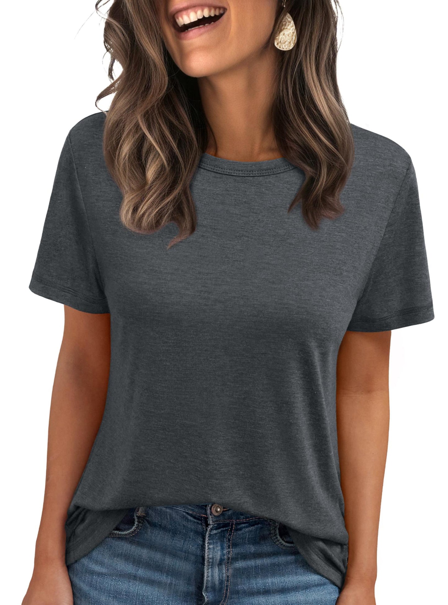 SUNBS Shirts for Women Summer Spring Tops Short Sleeve Oversized T Shirts Fashion Basic Casual Tee Clothes 2025 Trendy