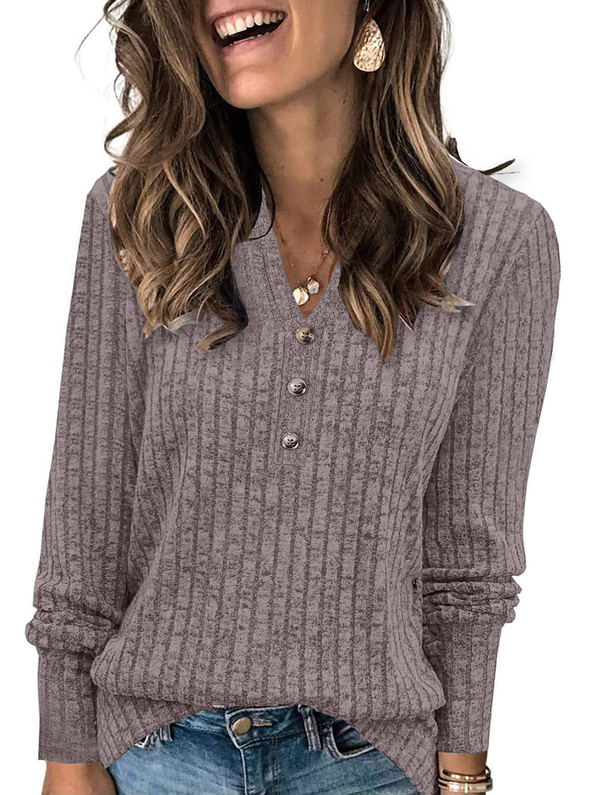 SUNBS Tunic Shirts for Womens Long Sleeve Tops Casual V Neck Sweaters for Women Blouses