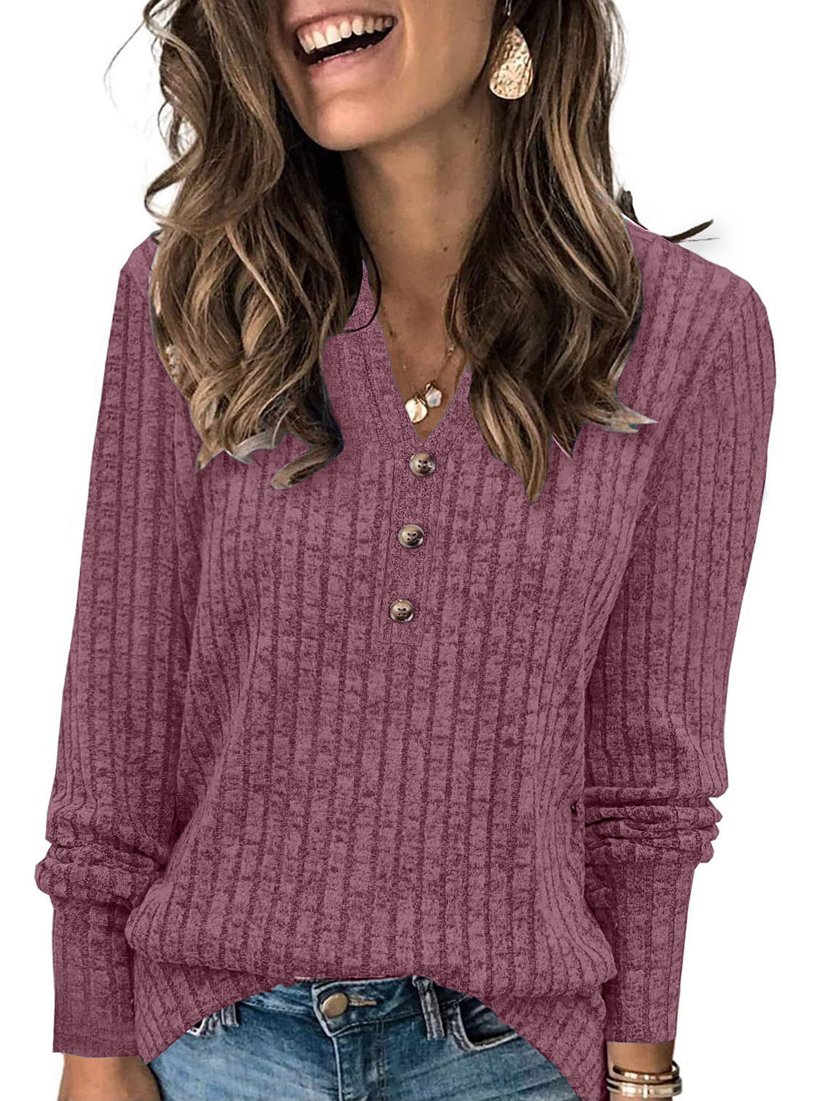 SUNBS Tunic Shirts for Womens Long Sleeve Tops Casual V Neck Sweaters for Women Blouses