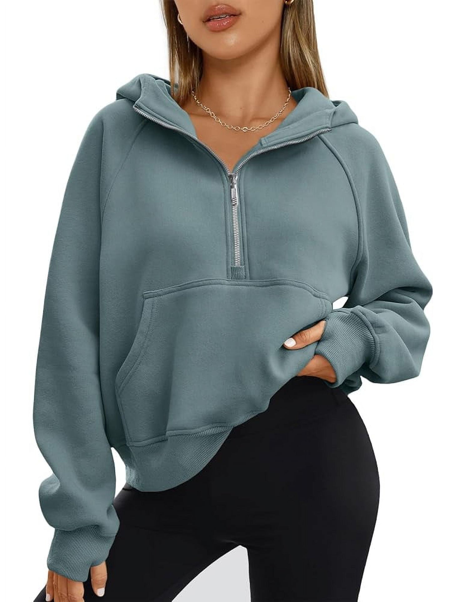 SUNBS Hoodies for Women Half Zip Pullover Oversized Hoodies Y2k Quarter Zip Sweatshirts Thumb Hole Fleece Outfit
