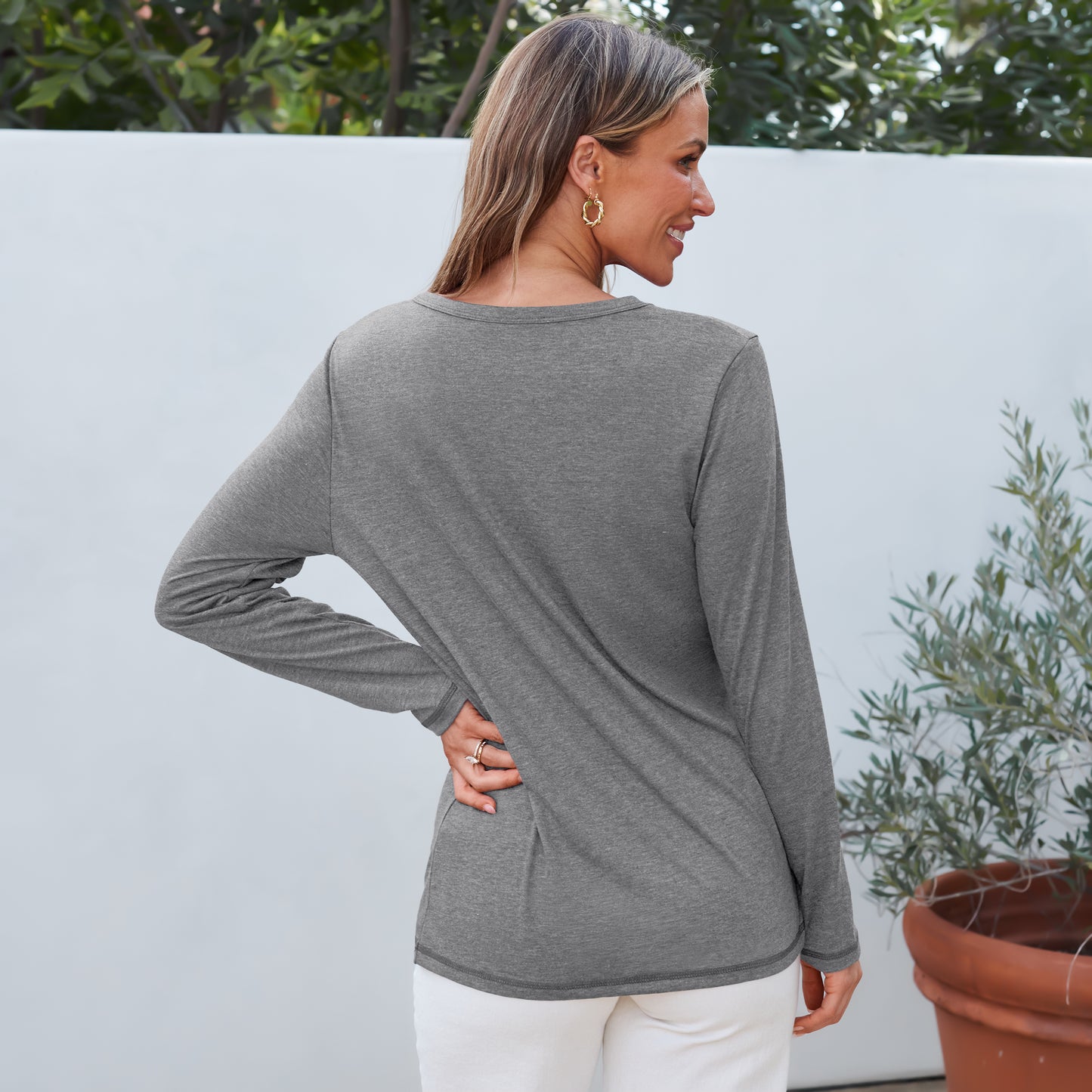 SUNBS Long Sleeve Shirts for Women Crew Neck Fall Fashion Pullover Casual Tops Clothes