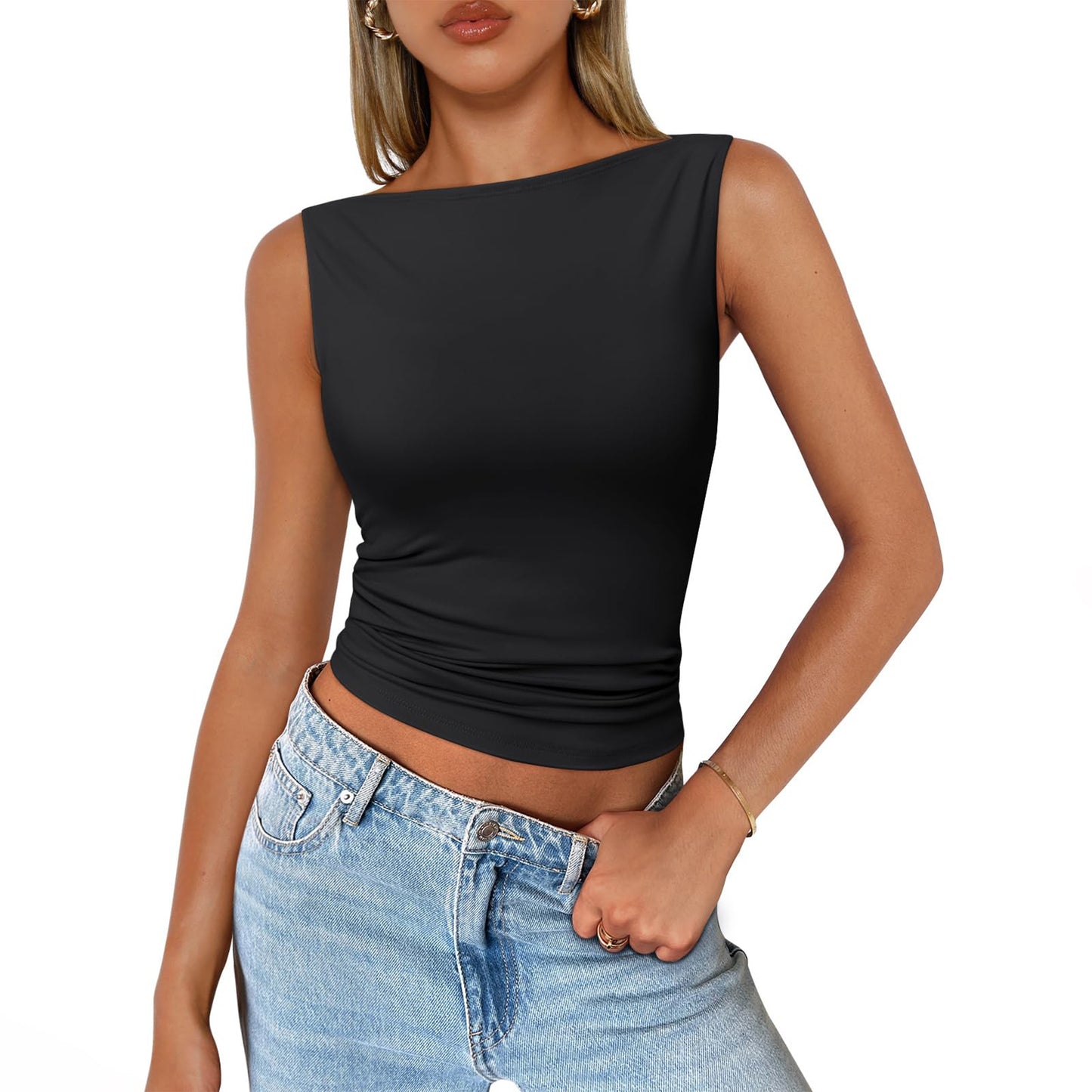 SUNBS Women Going Out Casual Tank Tops Spring Summer Basic Cute 2024 Sleeveless Shirt Y2K Fashion Outfit Clothes