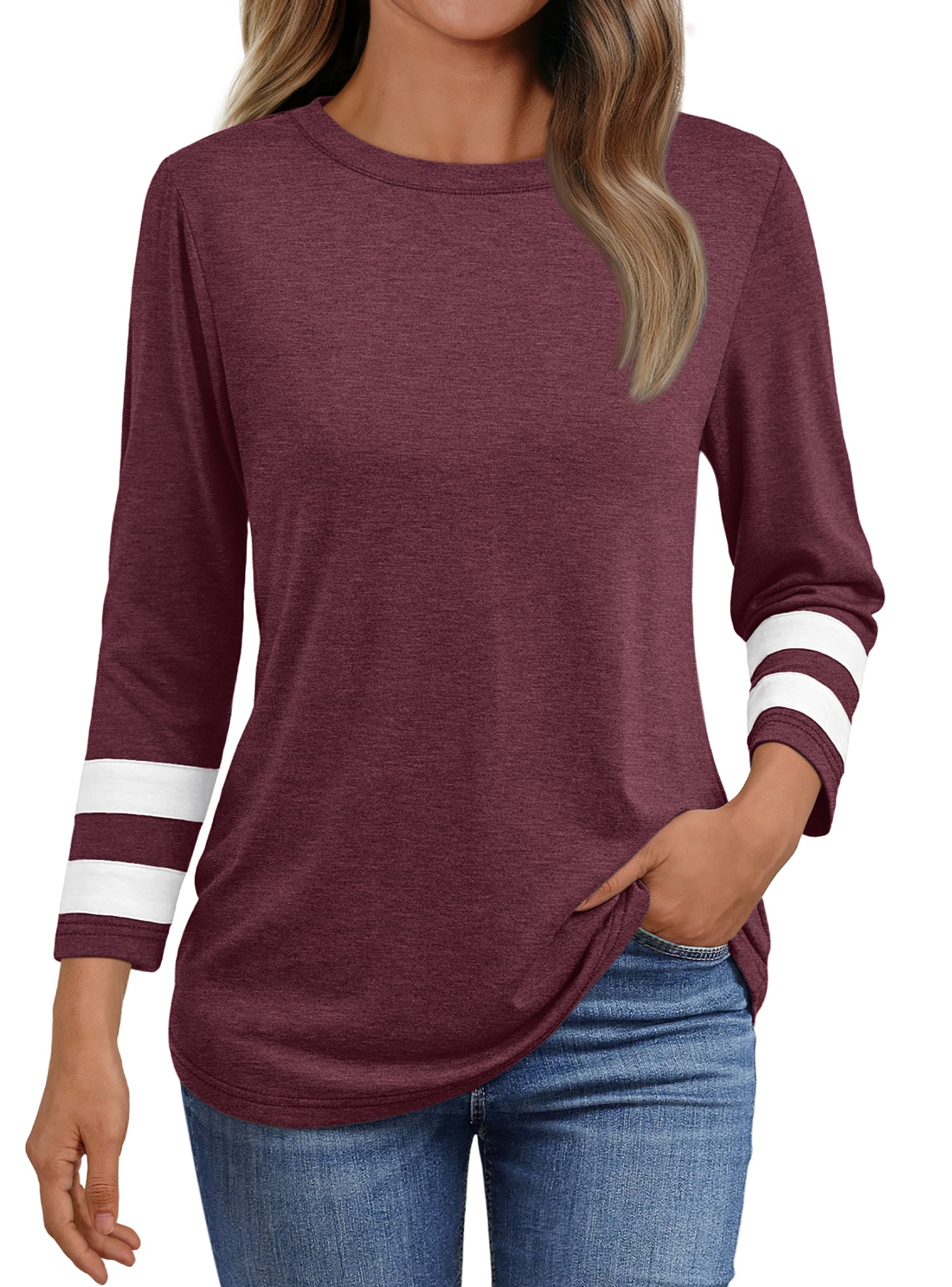SUNBS Womens Tops 3/4 Length Long Sleeve Shirts Blouse Business Dressy Casual Tees Trendy 2025 Spring Outfits Clothes