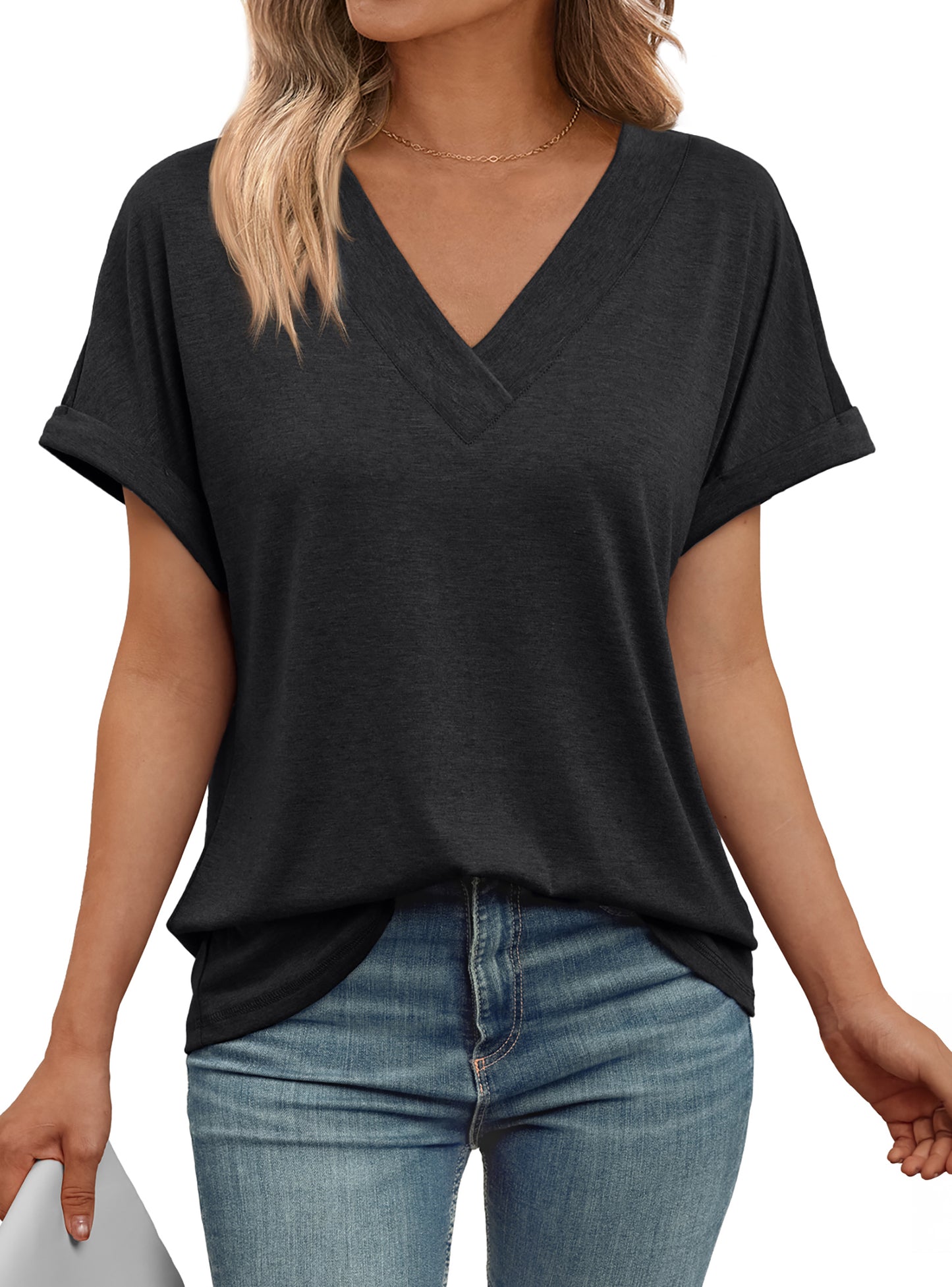 SUNBS Womens Tops Short Sleeve T Shirt Summer V Neck Casual Top 2025 Spring Cute Basic Trendy Outfits Fashion