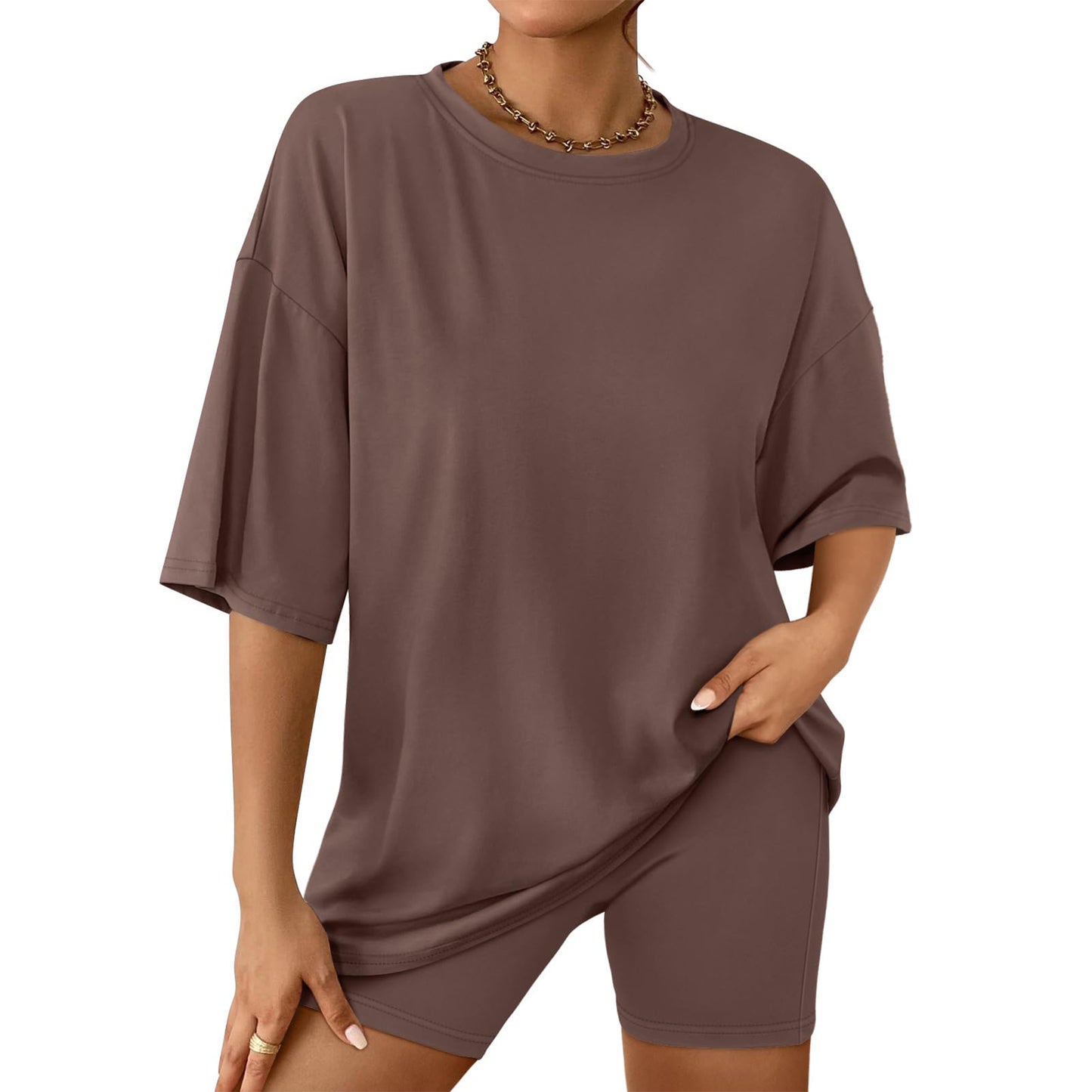 SUNBS Women's Lounge Set Womens 2 Piece Sets Matching Clothing Oversized Tshirts Biker Short Summer Outfits 2025