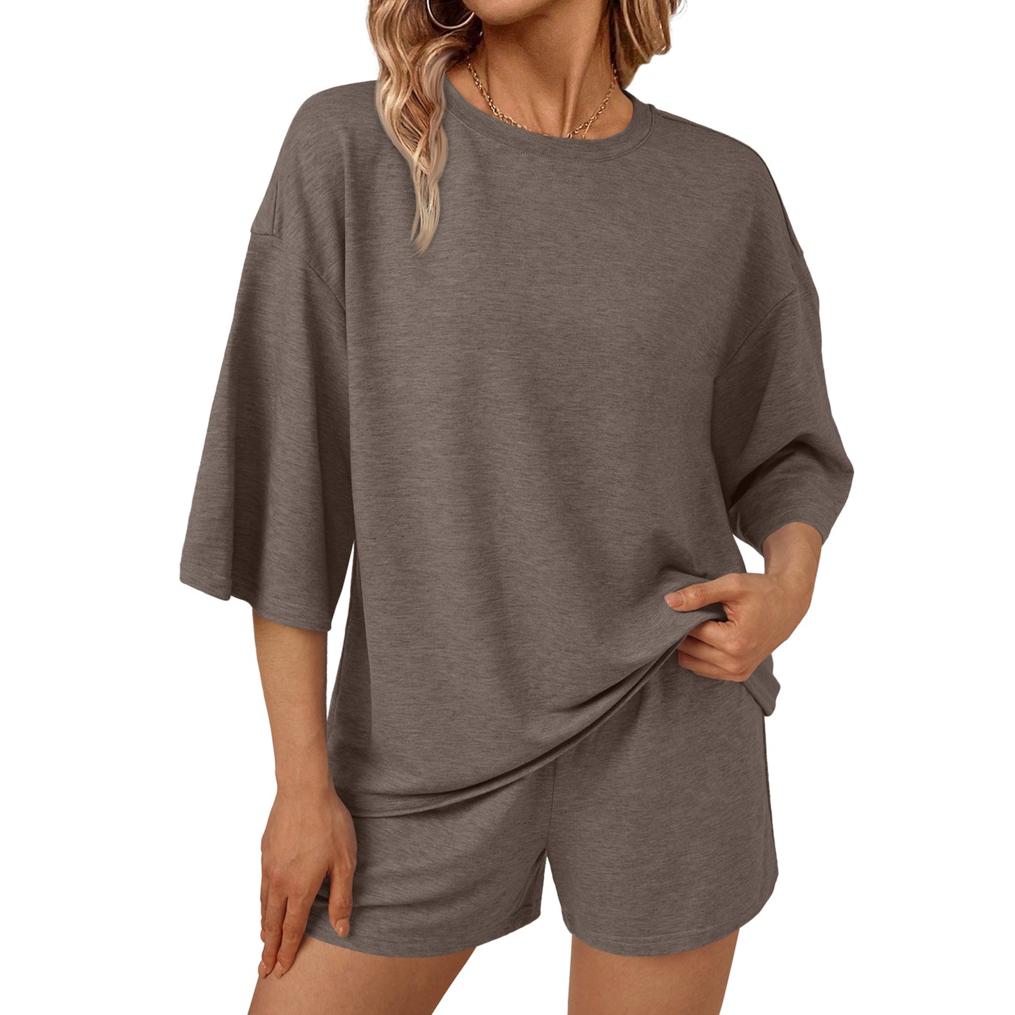 SUNBS 2 Piece Outfit for Women Lounge Sets Two Piece Set Summer Sets 3/4 Sleeve Oversized Tshirts Elastic Waist Short