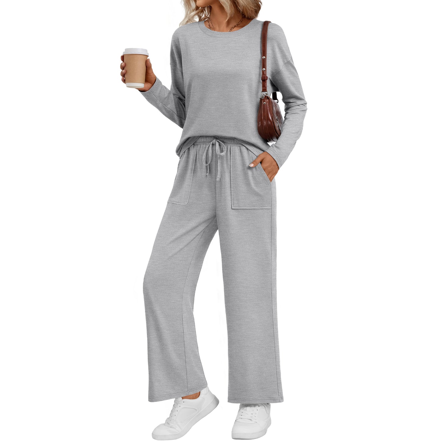 SUNBS Womens Crew Neck Long Sleeve Sweatshirt Set