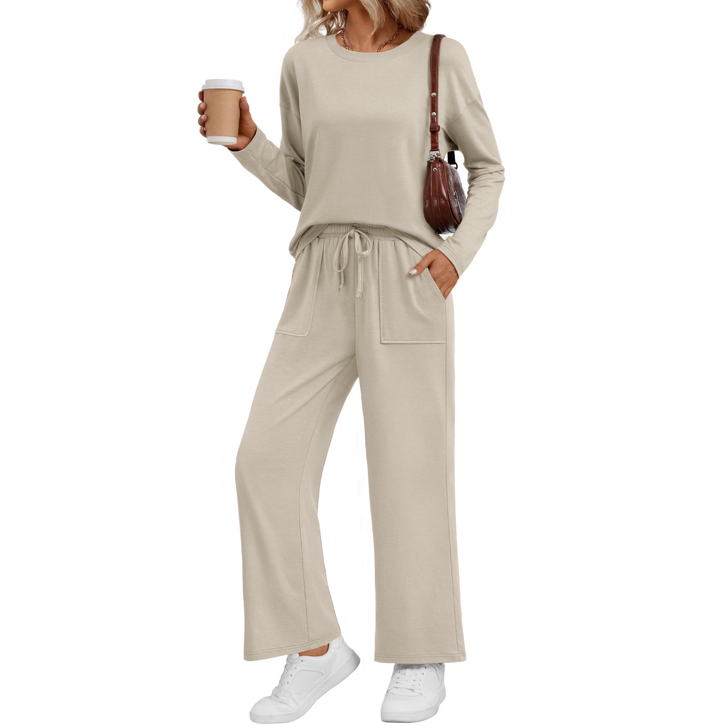 SUNBS Womens Crew Neck Long Sleeve Sweatshirt Set