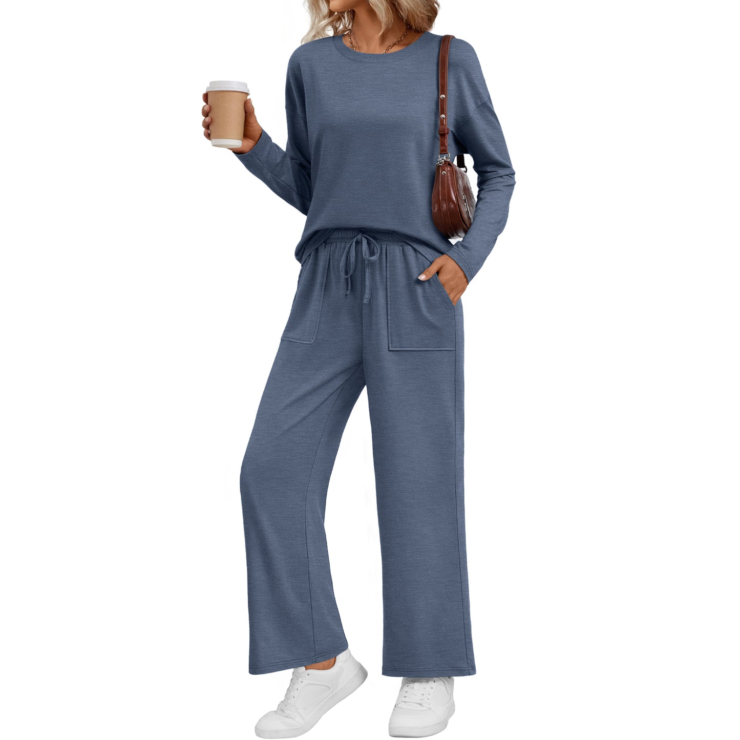SUNBS Womens Crew Neck Long Sleeve Sweatshirt Set