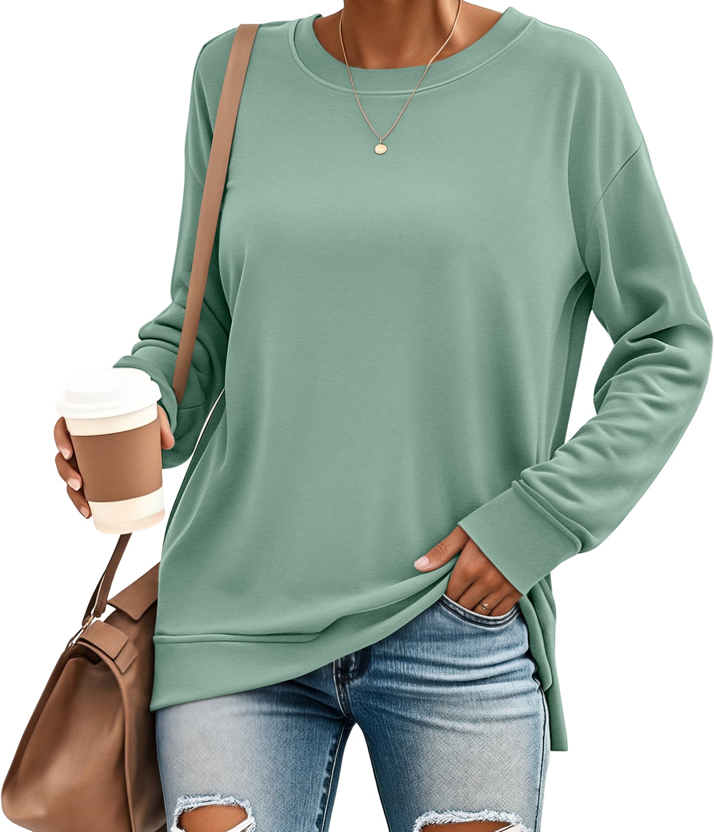 SUNBS Long Sleeve Shirts for Women Crewneck Sweatshirt Casual Pullover Ladies Tops and Blouses
