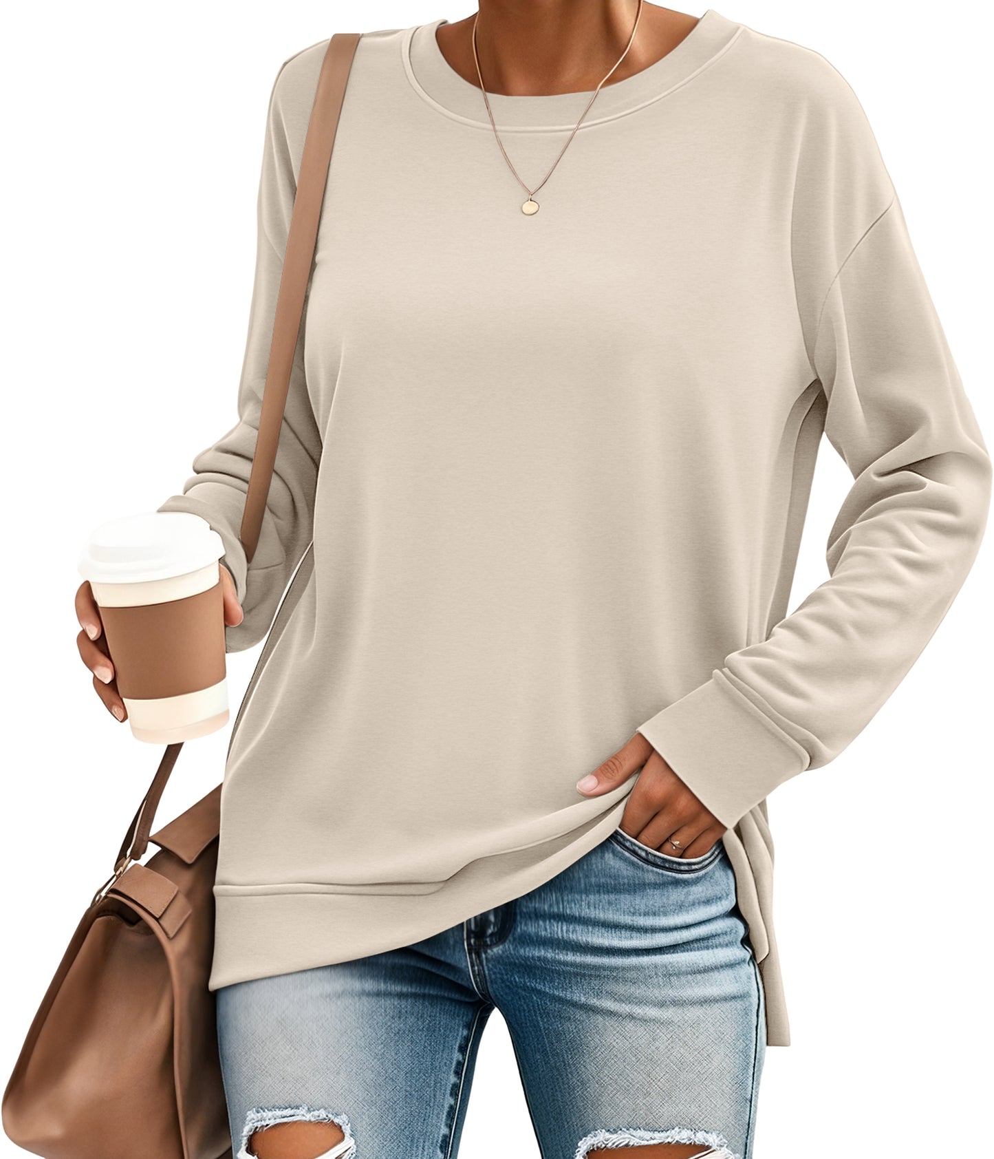 SUNBS Long Sleeve Shirts for Women Crewneck Sweatshirt Casual Pullover Ladies Tops and Blouses