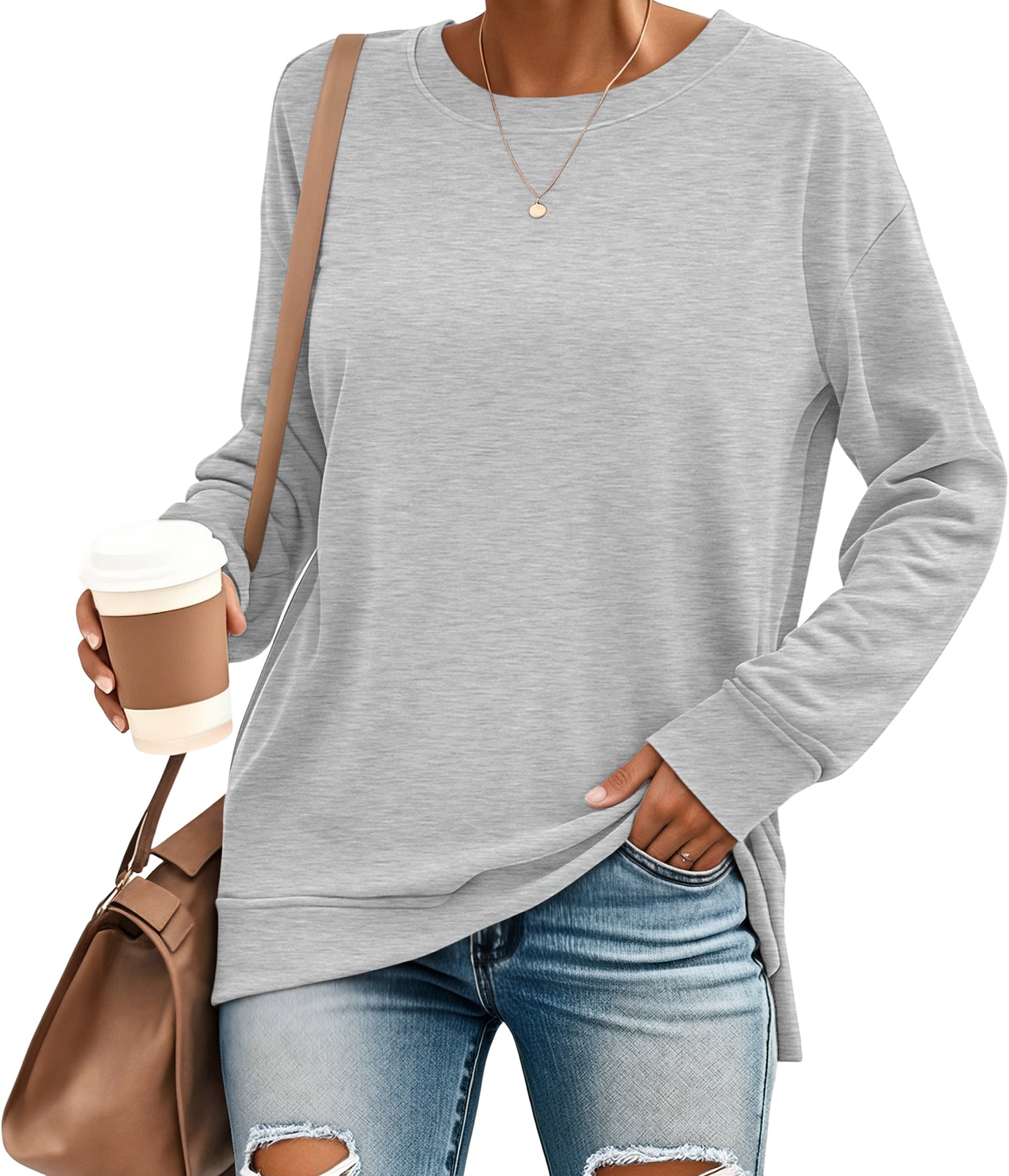 SUNBS Long Sleeve Shirts for Women Crewneck Sweatshirt Casual Pullover Ladies Tops and Blouses