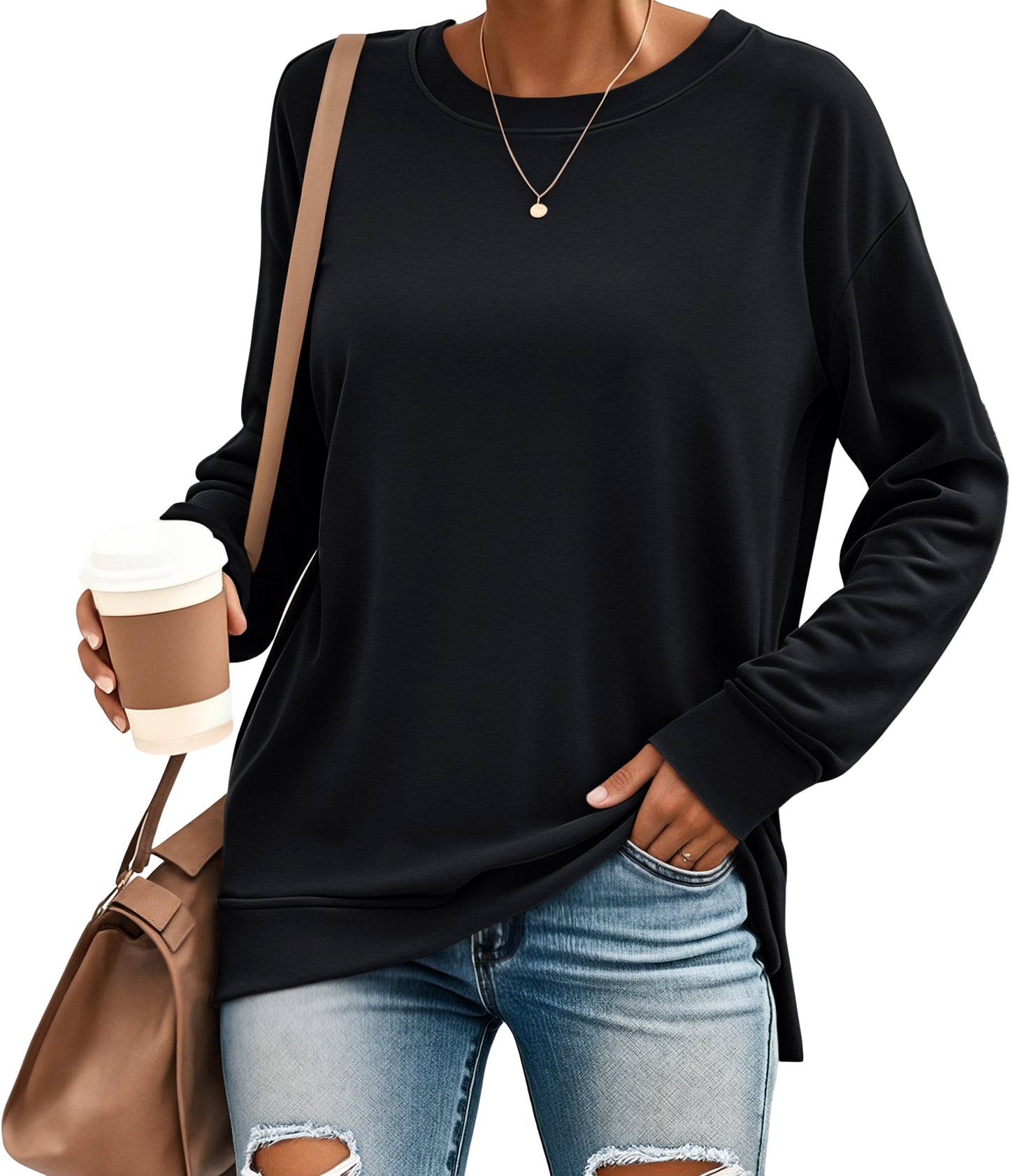 SUNBS Long Sleeve Shirts for Women Crewneck Sweatshirt Casual Pullover Ladies Tops and Blouses