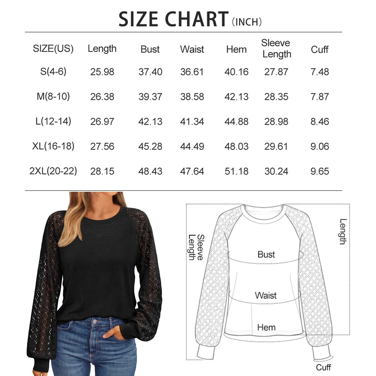 SUNBS Women Blouses Hollow-Out Lace Tops Crew Neck Long Sleeve Shirts for Women 2025 Trendy Clothes