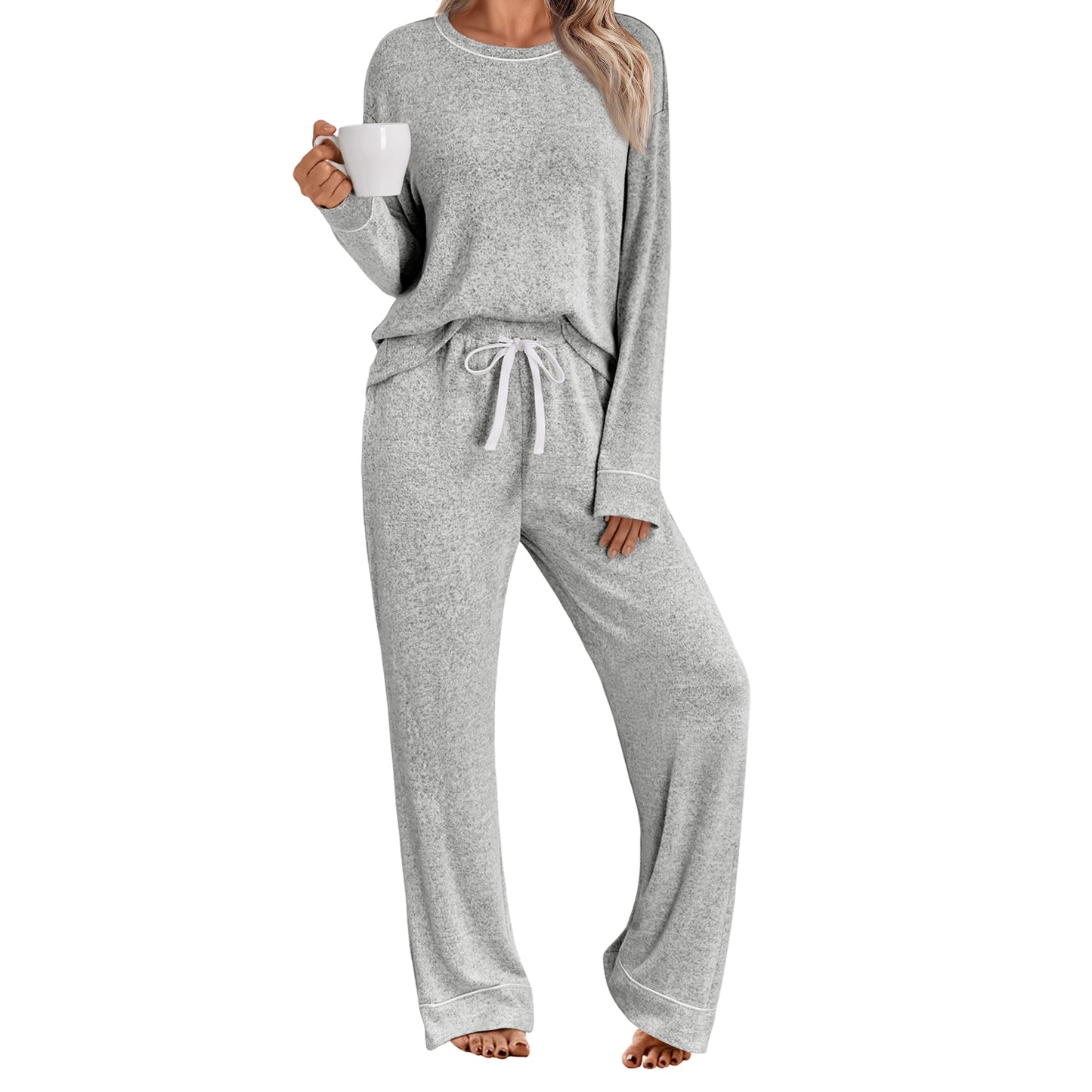 SUNBS Two Piece Lounge Sets Pajamas for Women Set Long Sleeve Shirts Matching Outfits Wide Leg Pants with Pockets Clothes 2025