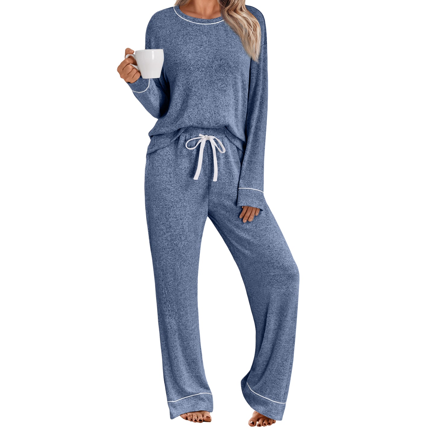 SUNBS Two Piece Lounge Sets Pajamas for Women Set Long Sleeve Shirts Matching Outfits Wide Leg Pants with Pockets Clothes 2025