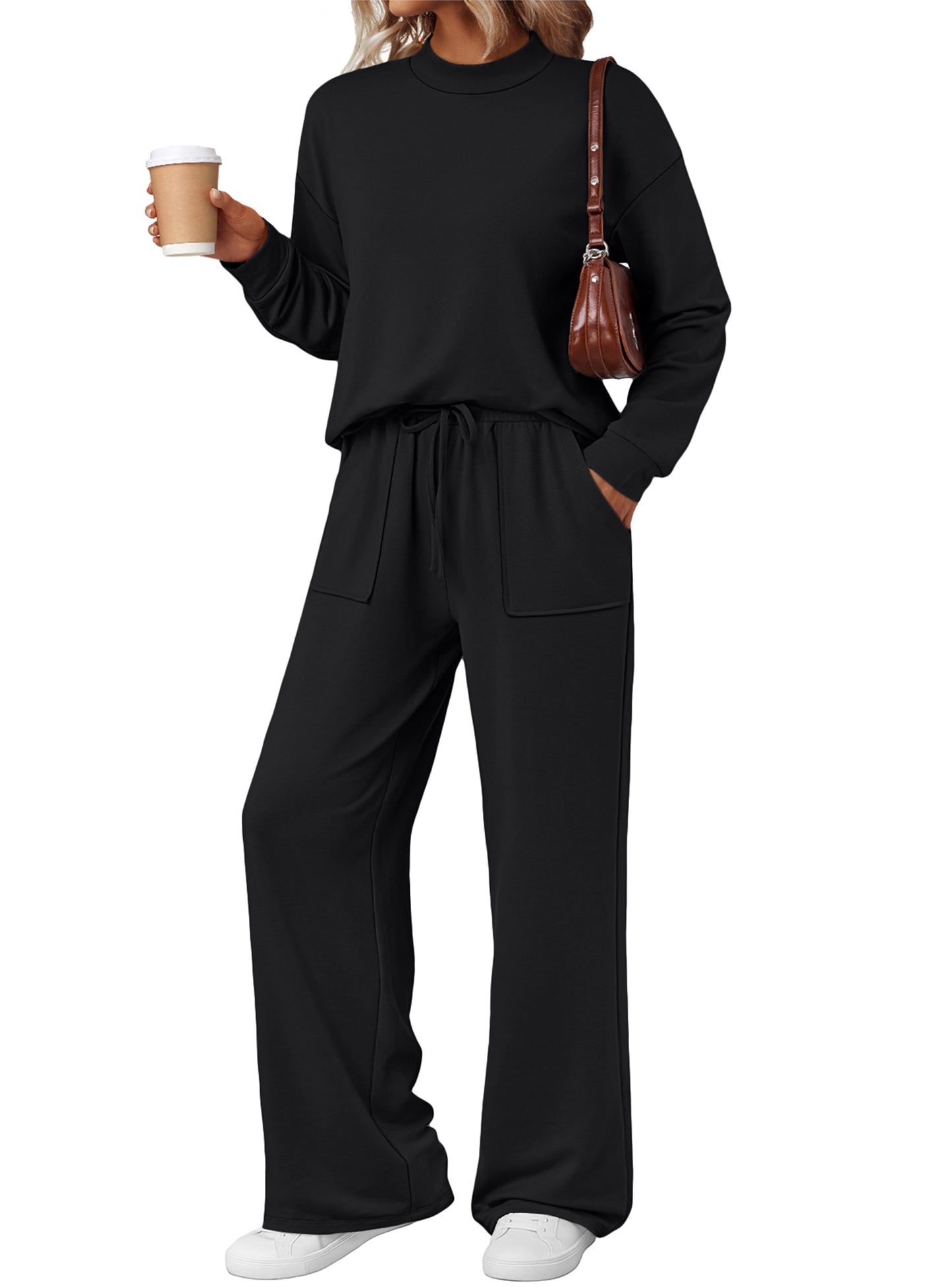 SUNBS Two Piece Sets for Women Fall Outfits Lounge Sets Mock Neck Tops Wide Leg Pants Vacation Travel Airport Outfits