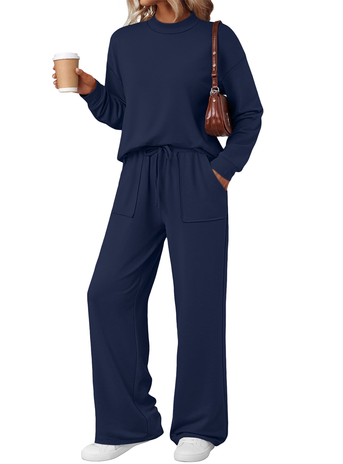 SUNBS Two Piece Sets for Women Fall Outfits Lounge Sets Mock Neck Tops Wide Leg Pants Vacation Travel Airport Outfits
