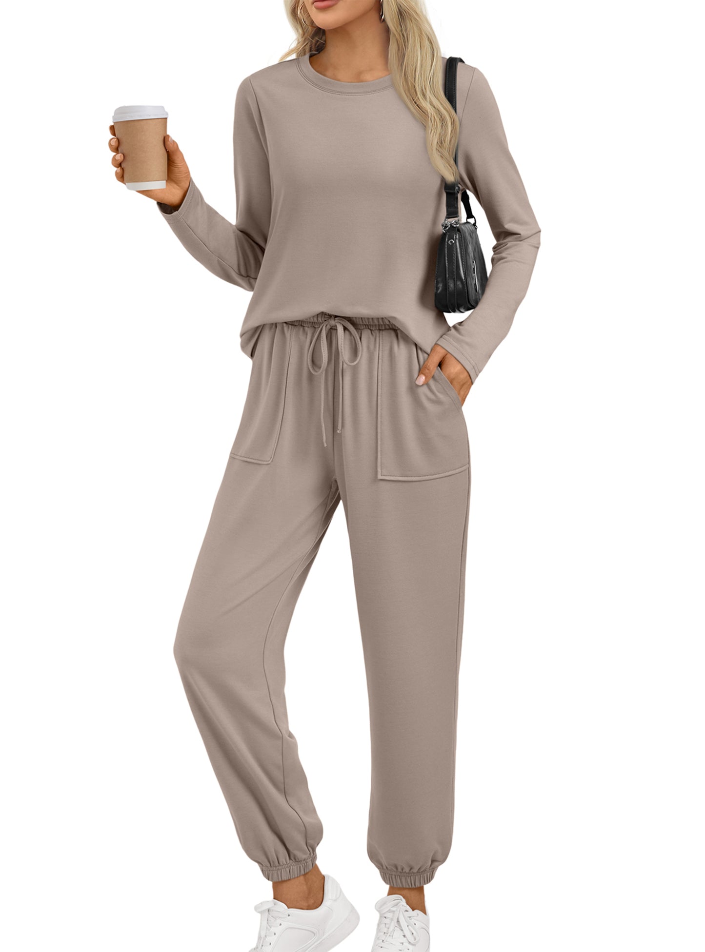 SUNBS Sweatsuit Sets for Women 2 Piece Lounge Set Loose Jogger Sets Fall Outfits Sets Solid Tracksuits with Pockets