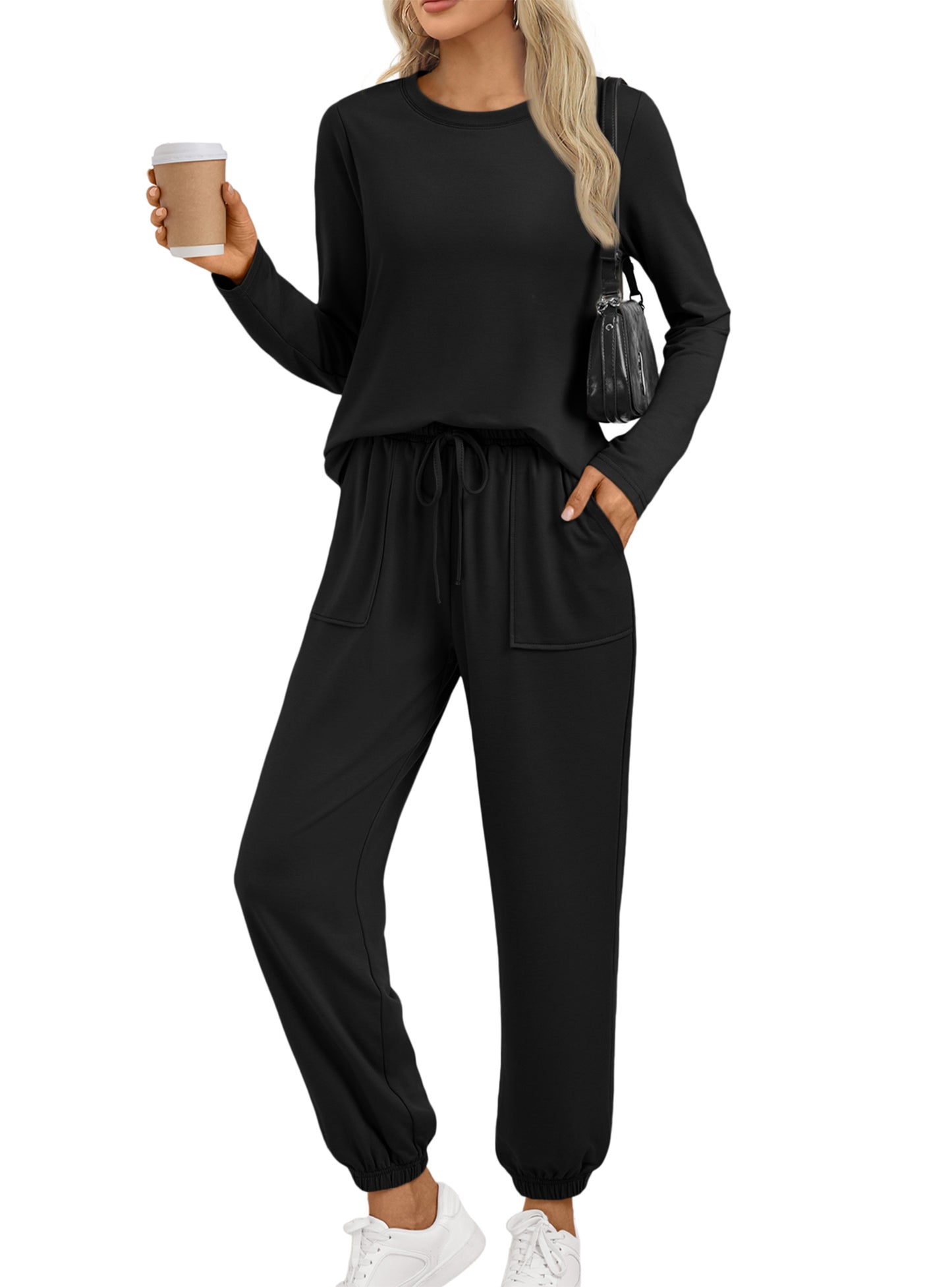 SUNBS Sweatsuit Sets for Women 2 Piece Lounge Set Loose Jogger Sets Fall Outfits Sets Solid Tracksuits with Pockets