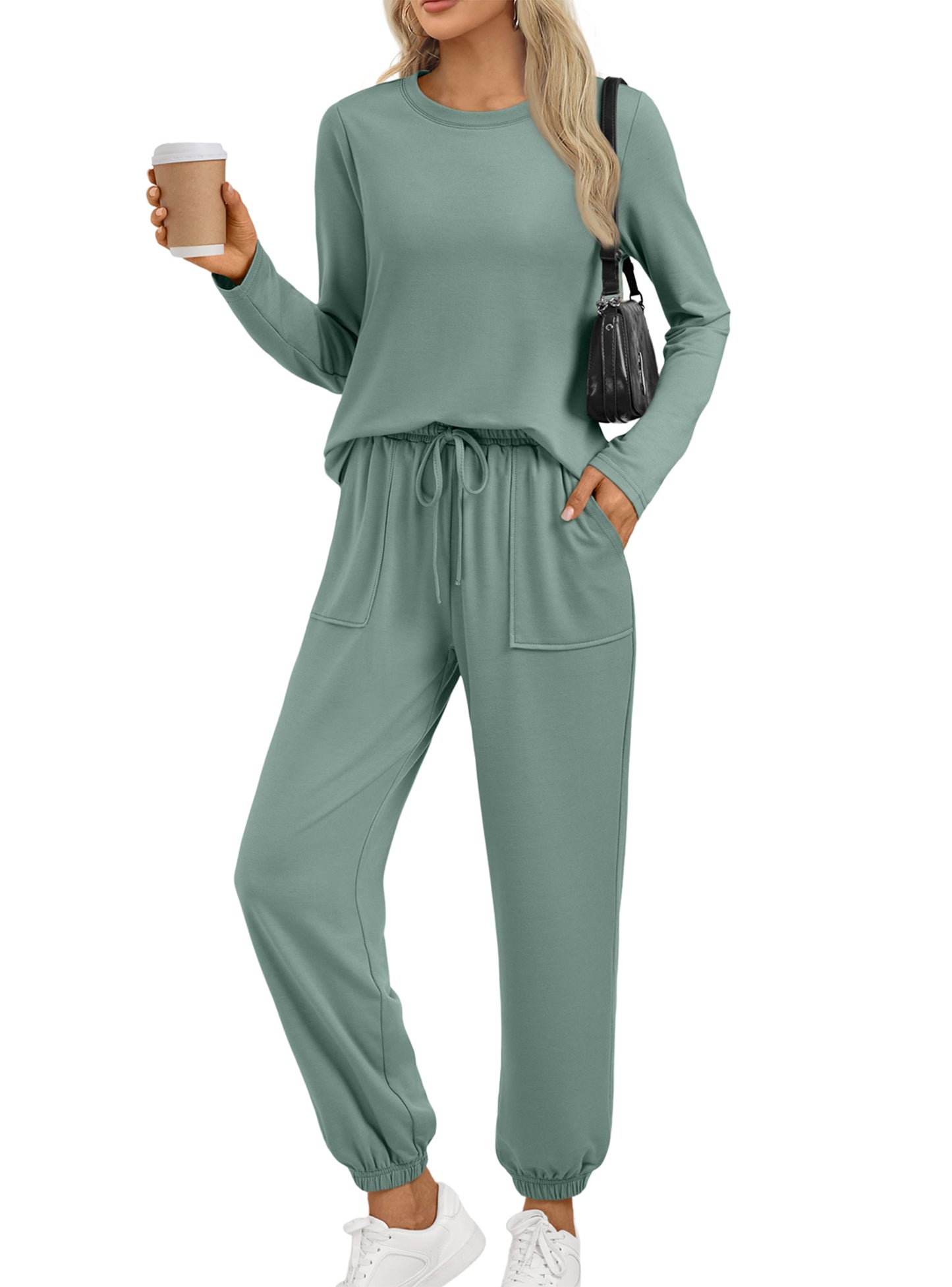 SUNBS Sweatsuit Sets for Women 2 Piece Lounge Set Loose Jogger Sets Fall Outfits Sets Solid Tracksuits with Pockets