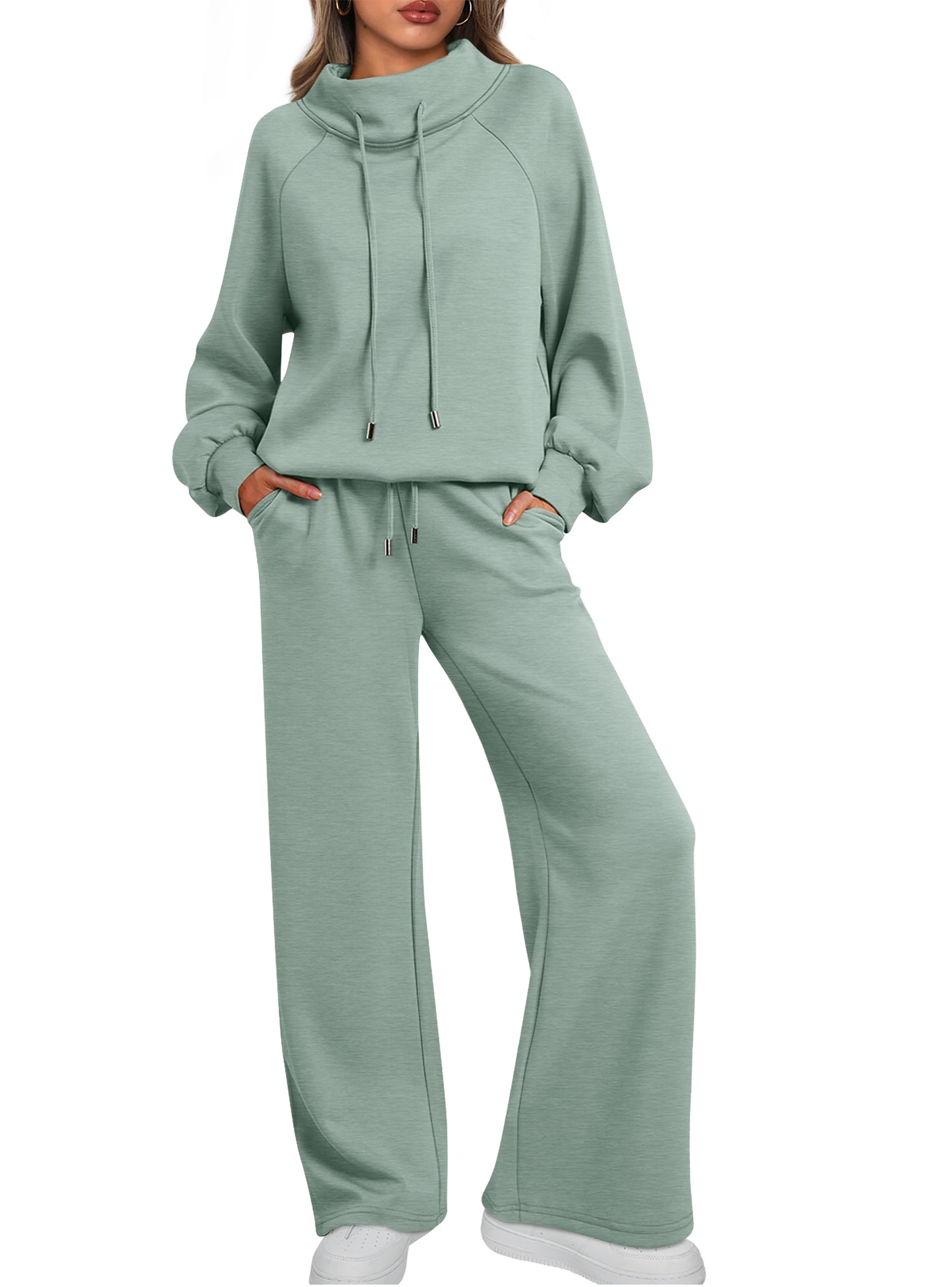 SUNBS Lounge Sets for Women Sweatsuits 2 Piece Outfits 2025 Fall Drawstring Sweatshirt Wide Leg Sweatpants Tracksuit