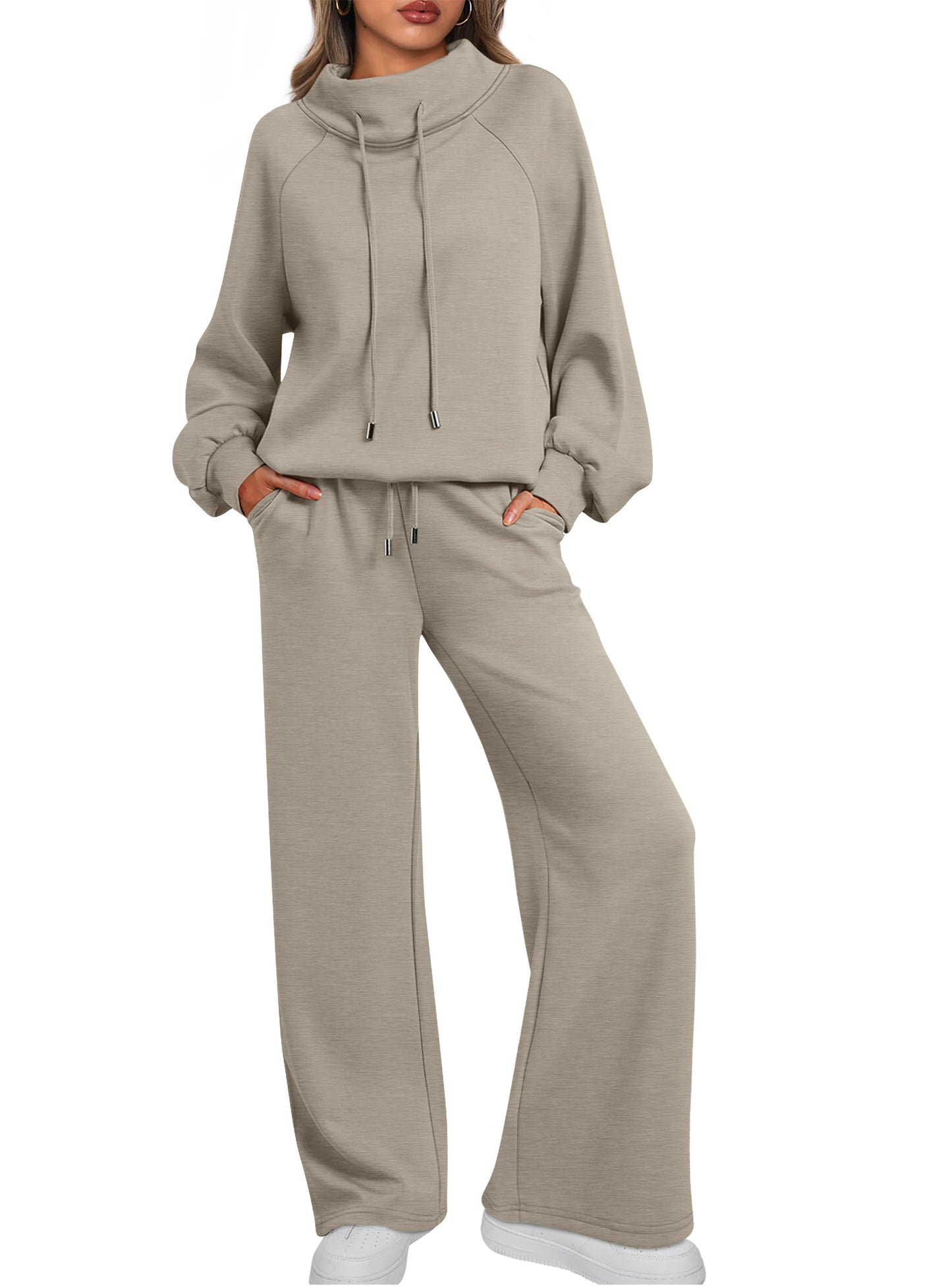 SUNBS Lounge Sets for Women Sweatsuits 2 Piece Outfits 2025 Fall Drawstring Sweatshirt Wide Leg Sweatpants Tracksuit
