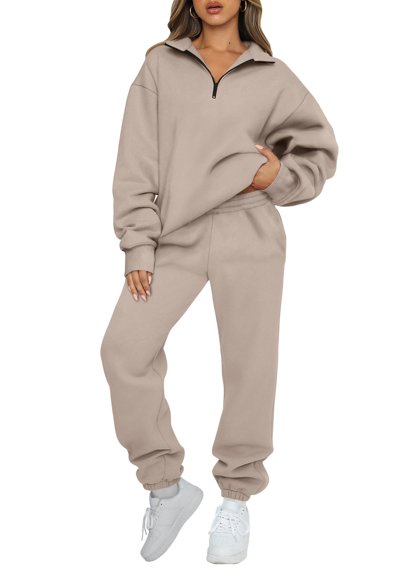 SUNBS Women's Sweatsuits 2 Piece Outfits Long Sleeve Half Zip Pullover and Baggy Sweatpants with Pockets