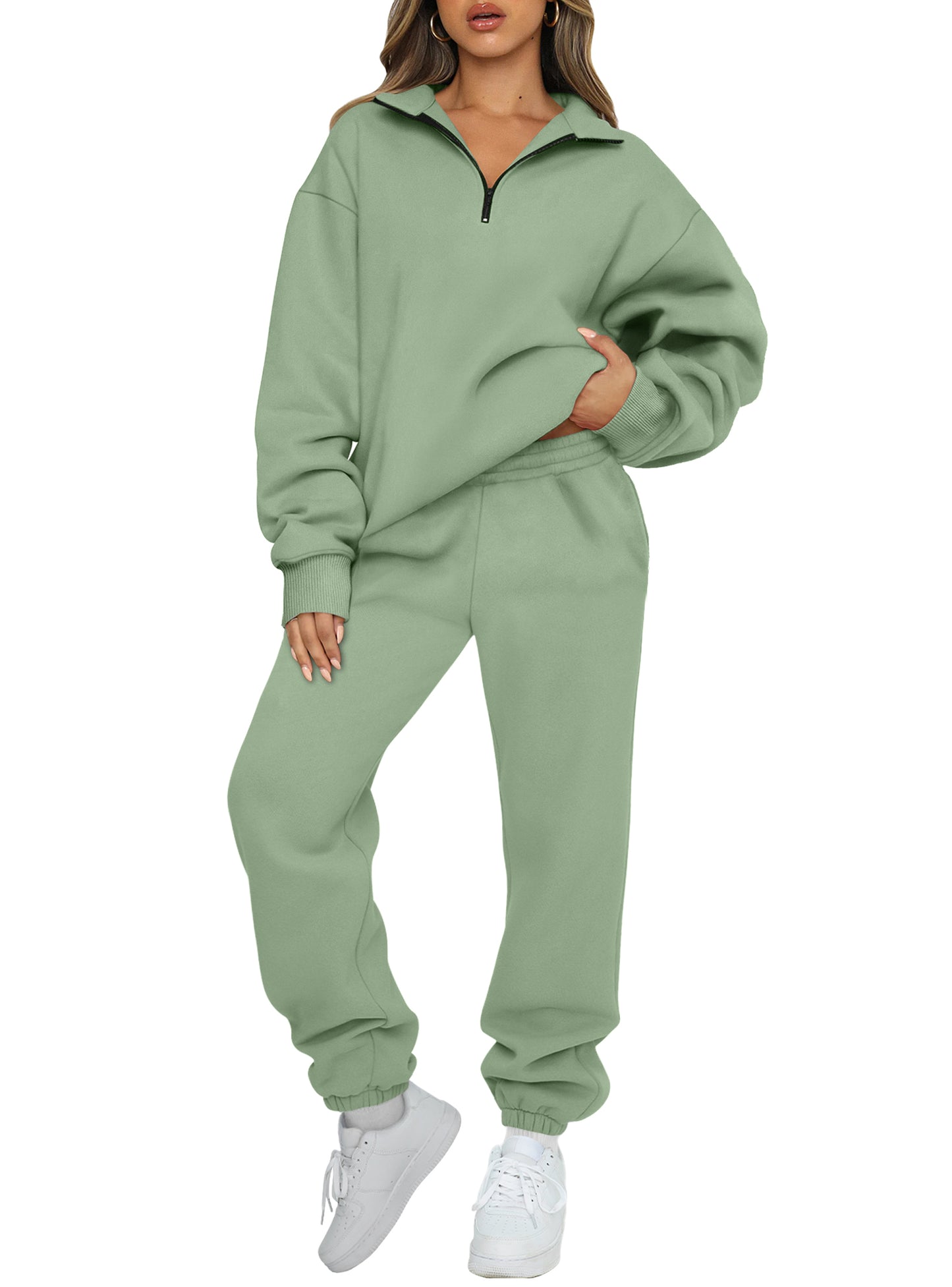 SUNBS Women's Sweatsuits 2 Piece Outfits Long Sleeve Half Zip Pullover and Baggy Sweatpants with Pockets