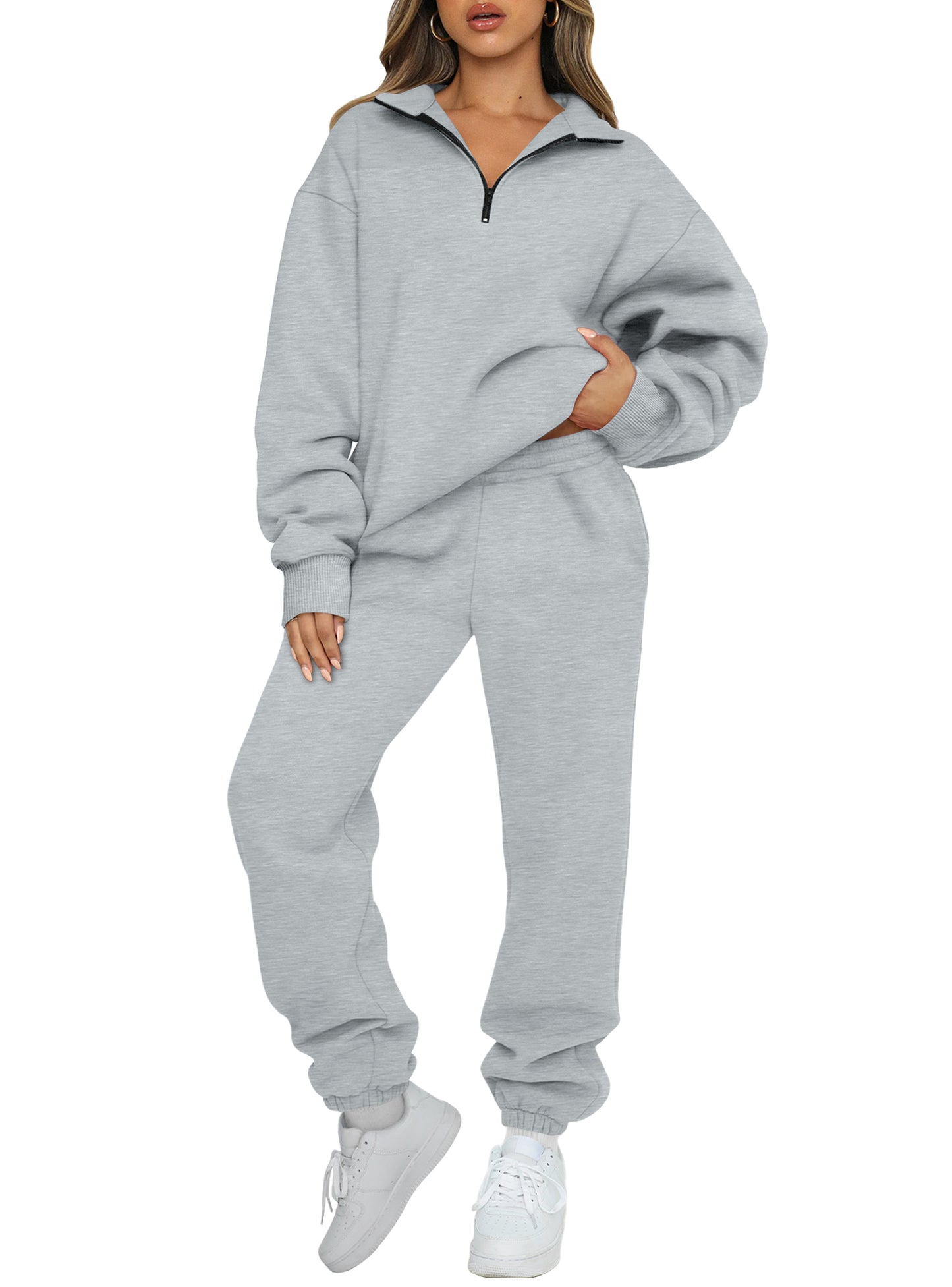 SUNBS Women's Sweatsuits 2 Piece Outfits Long Sleeve Half Zip Pullover and Baggy Sweatpants with Pockets