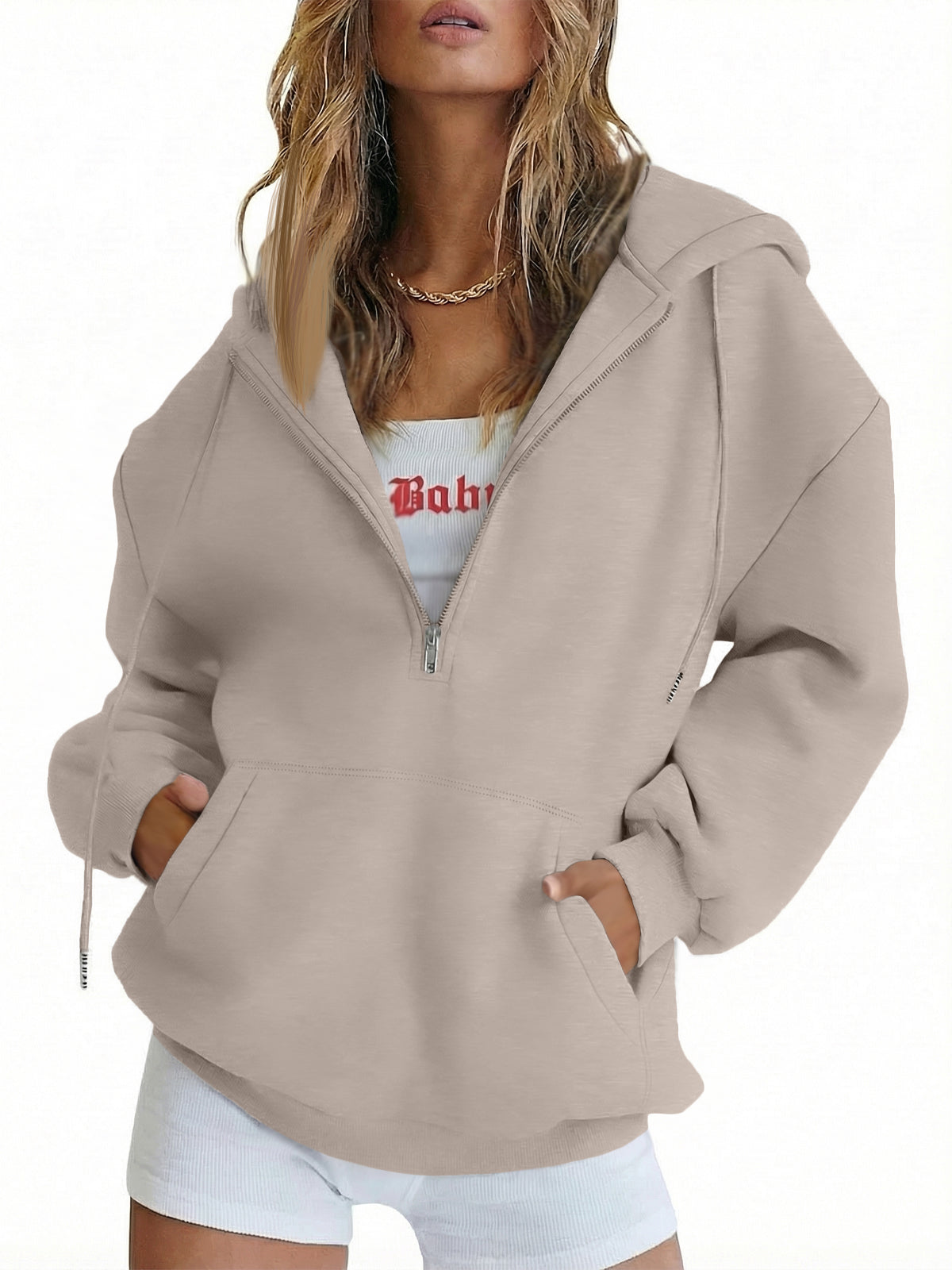 SUNBS Drawstring Half Zip Hoodies for Women Fall Oversized Casual Sweatshirts with Kangaroo Pocket