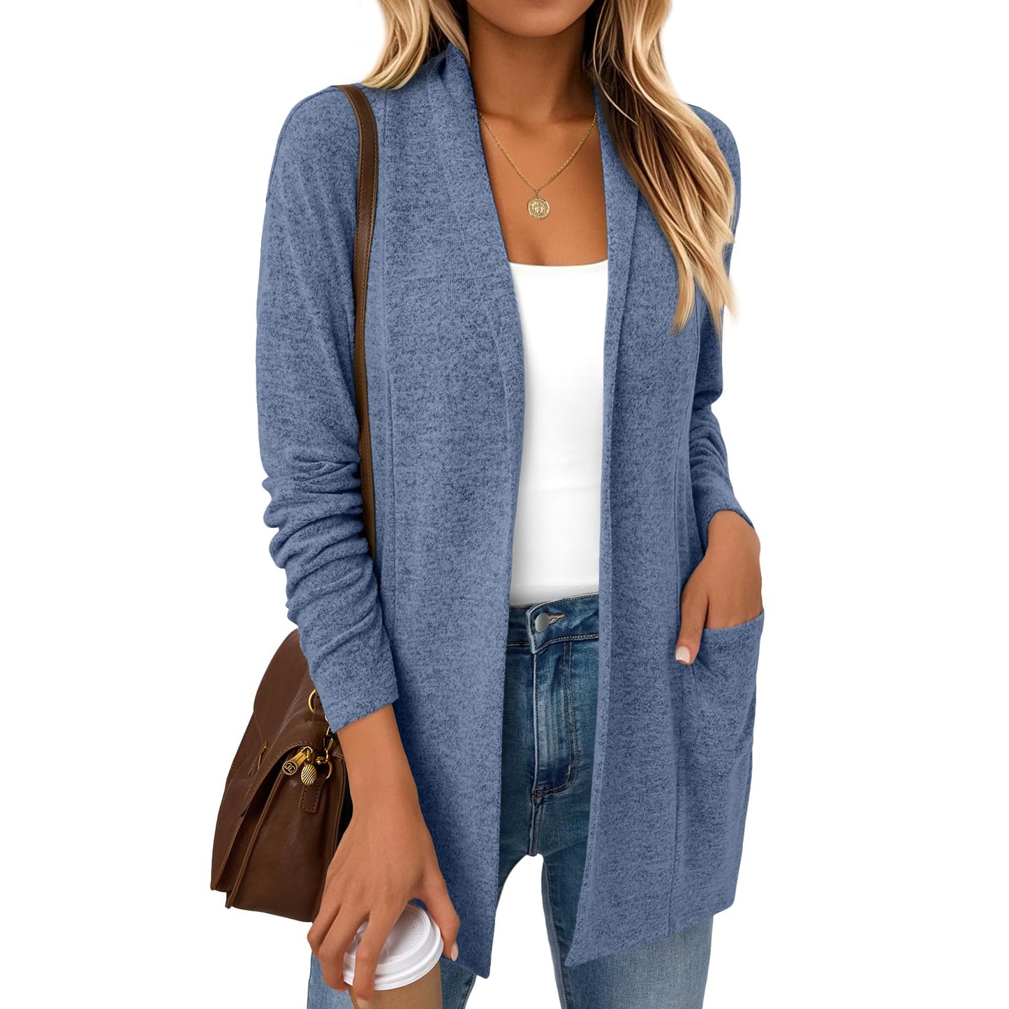 SUNBS Long Sleeve Cardigan Sweaters for Women Lightweight Open Front Tops Casual Loose Blouses with Pockets