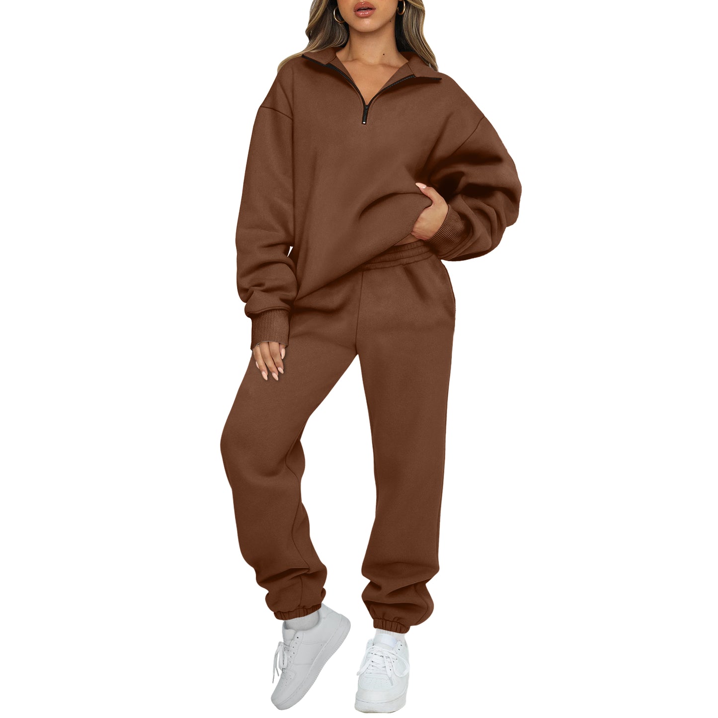 SUNBS Women's Sweatsuits 2 Piece Outfits Long Sleeve Half Zip Pullover and Baggy Sweatpants with Pockets