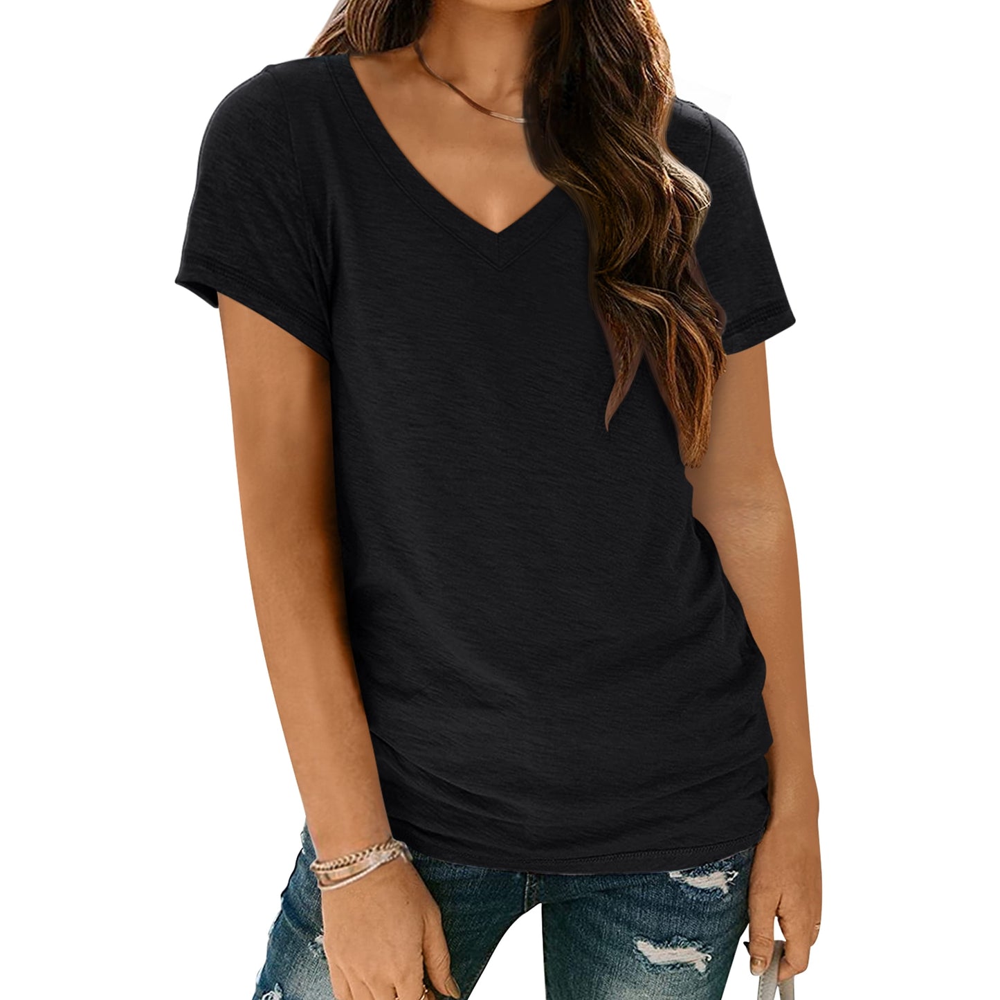 SUNBS Womens Short Sleeve V Neck T Shirts Casual Summer Tops for Women 2025
