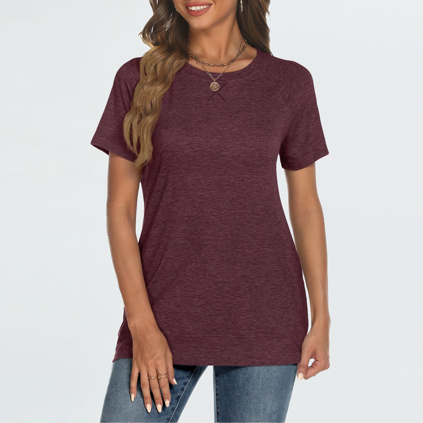 SUNBS Womens Short Sleeve Crew Neck T Shirts Casual Plain Summer Tops for Women 2025