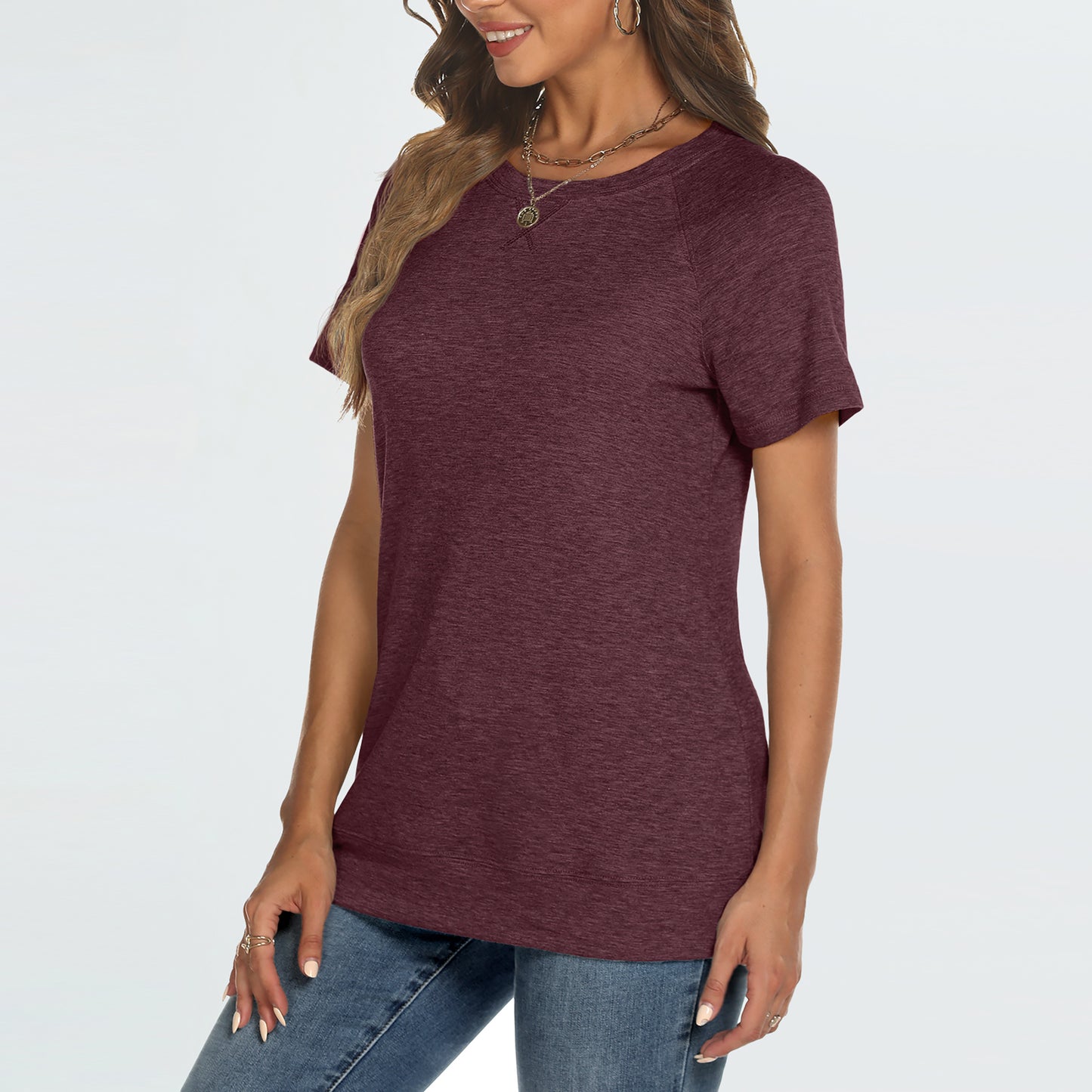 SUNBS Womens Short Sleeve Crew Neck T Shirts Casual Plain Summer Tops for Women 2025