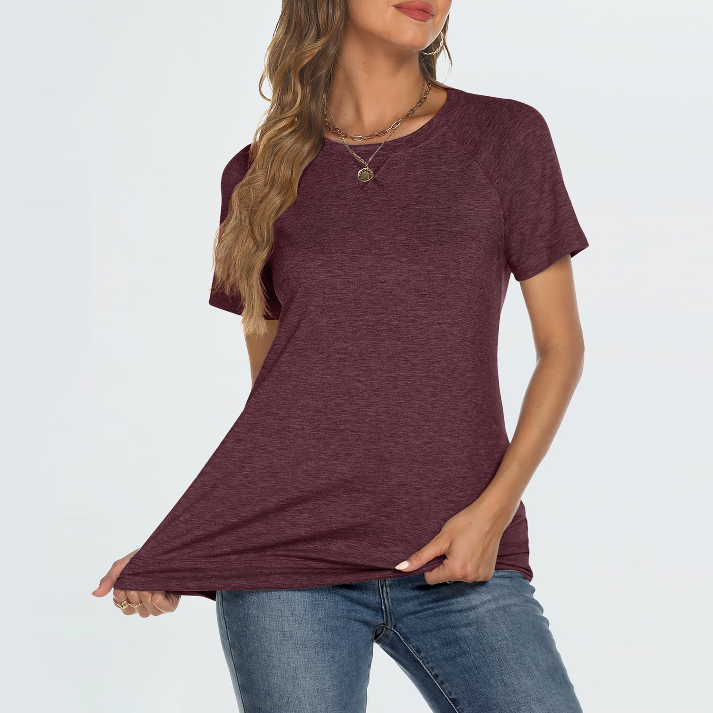 SUNBS Womens Short Sleeve Crew Neck T Shirts Casual Plain Summer Tops for Women 2025