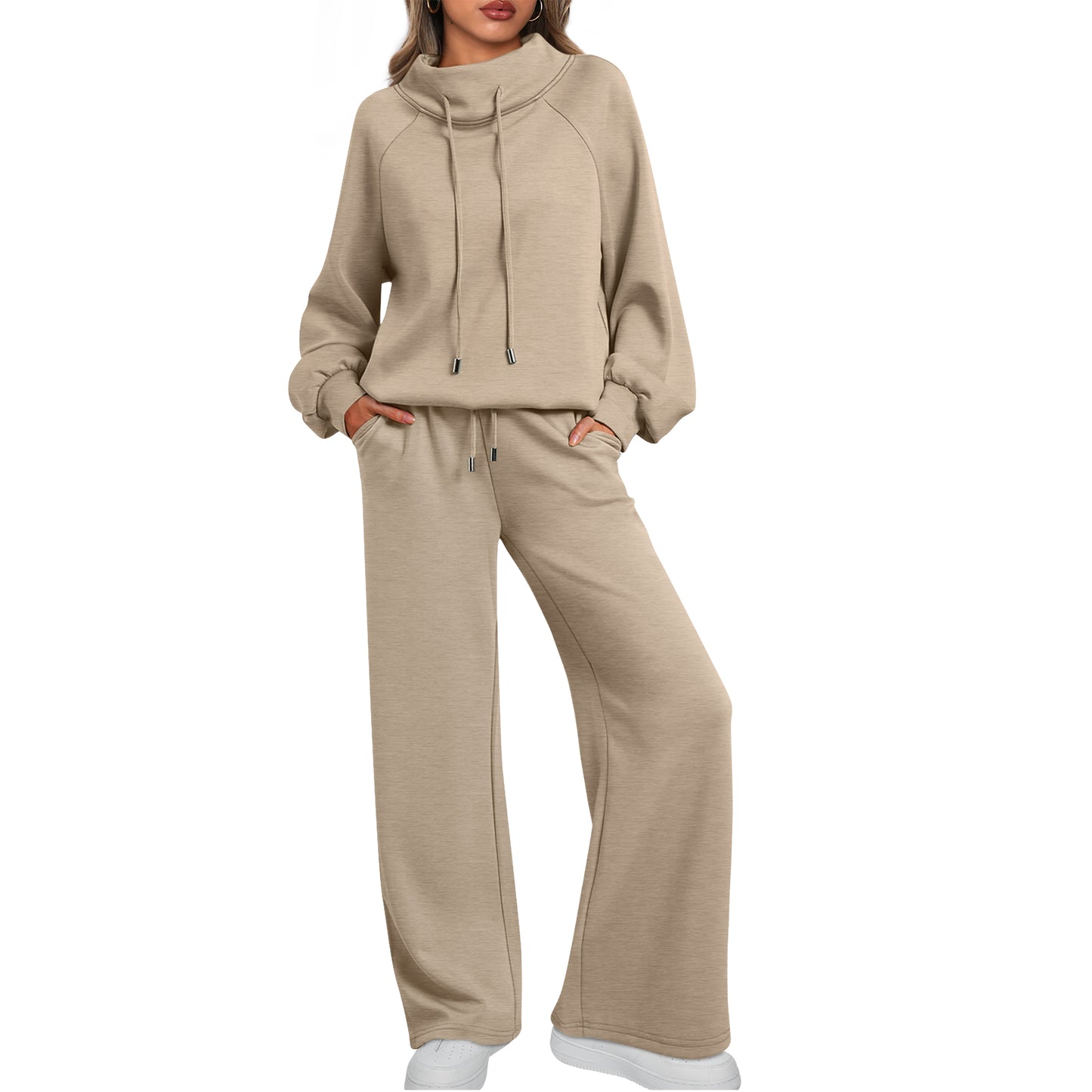 SUNBS Lounge Sets for Women Sweatsuits 2 Piece Outfits 2025 Fall Drawstring Sweatshirt Wide Leg Sweatpants Tracksuit