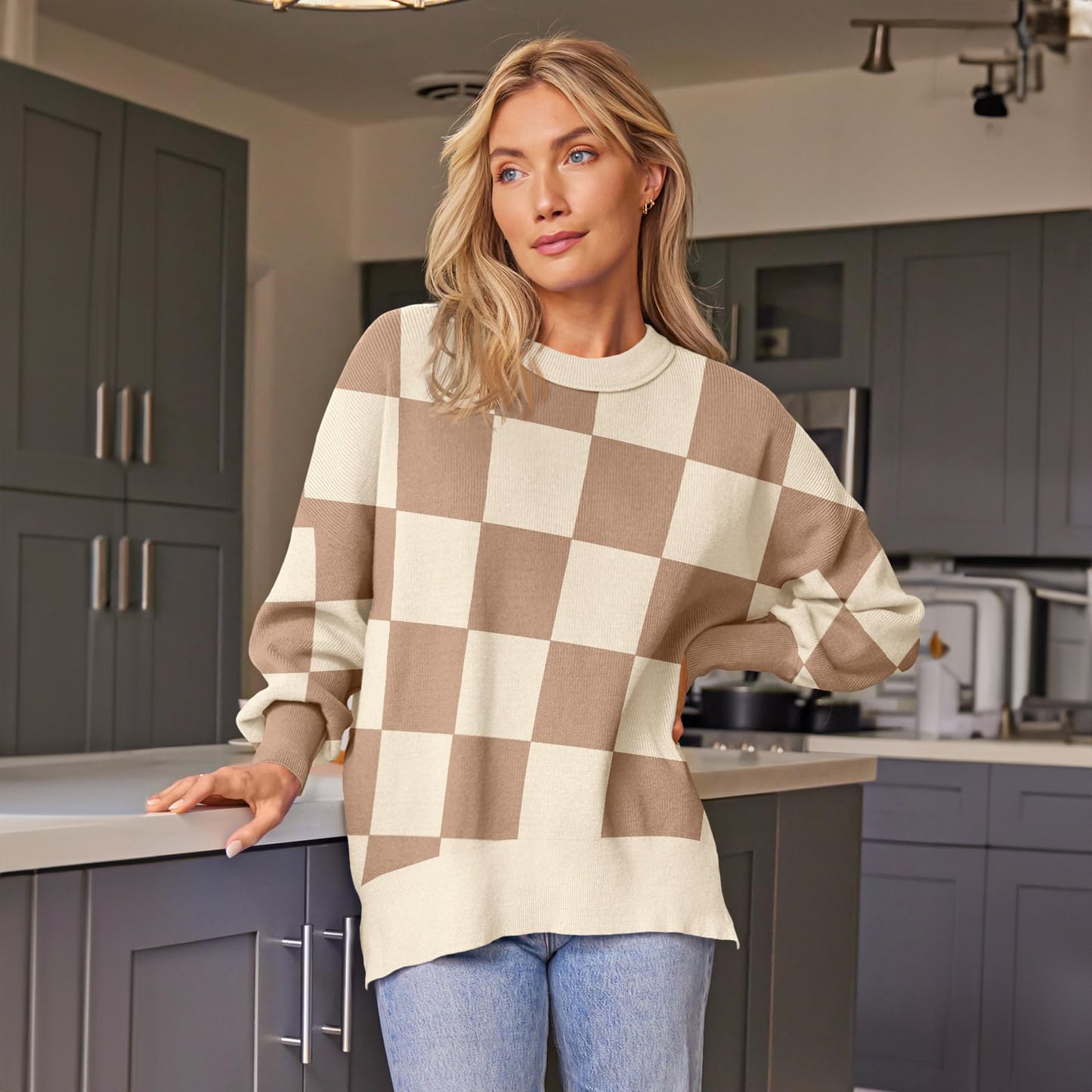 SUNBS Oversized Sweaters for Women Crewneck Casual Long Sleeve Blouse Knit Pullover Tops 2024 Winter Clothes