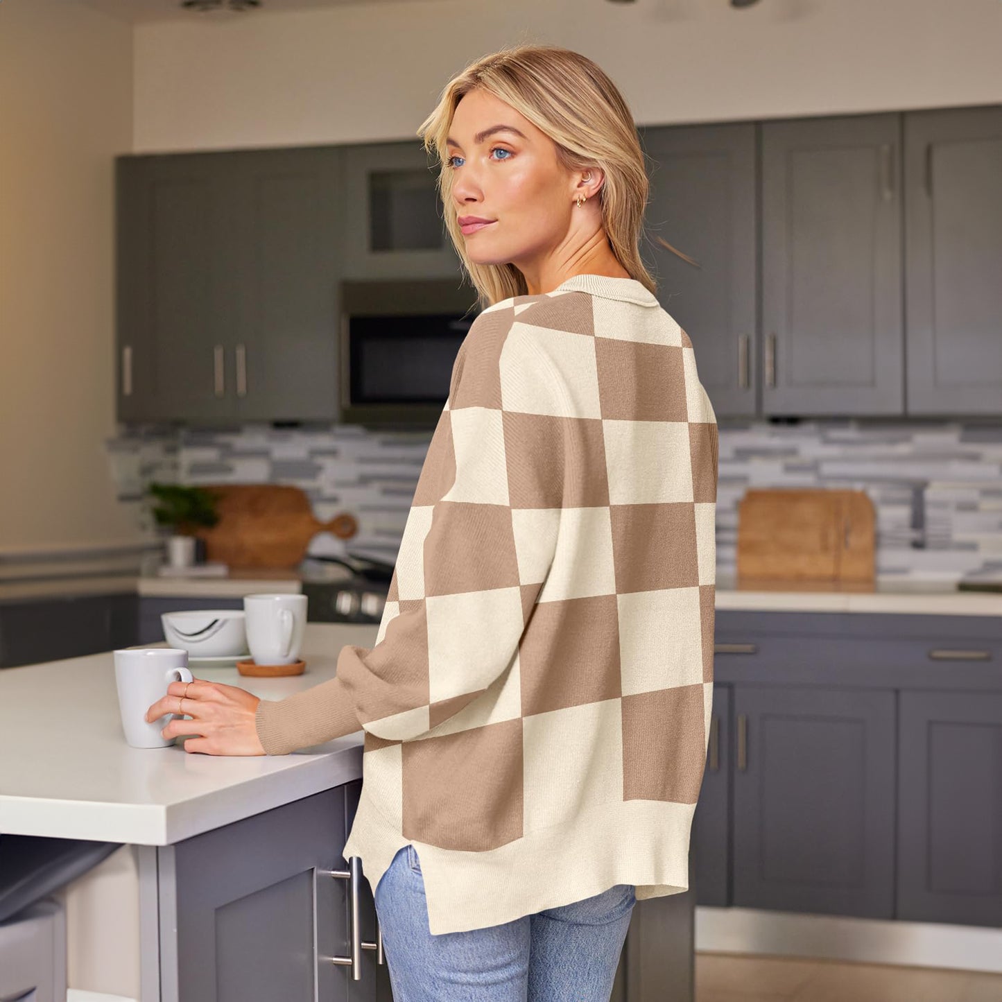 SUNBS Oversized Sweaters for Women Crewneck Casual Long Sleeve Blouse Knit Pullover Tops 2024 Winter Clothes