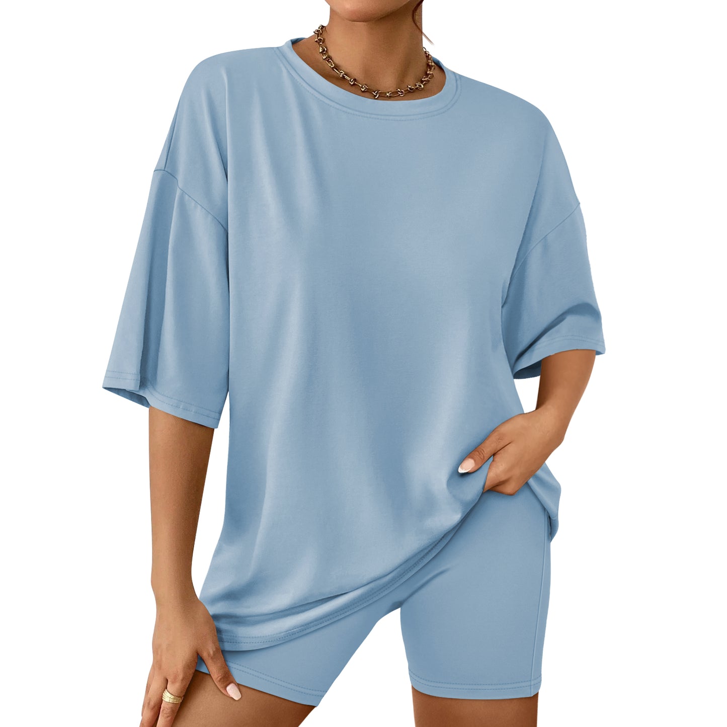 SUNBS Women's Lounge Set Womens 2 Piece Sets Matching Clothing Oversized Tshirts Biker Short Summer Outfits 2025