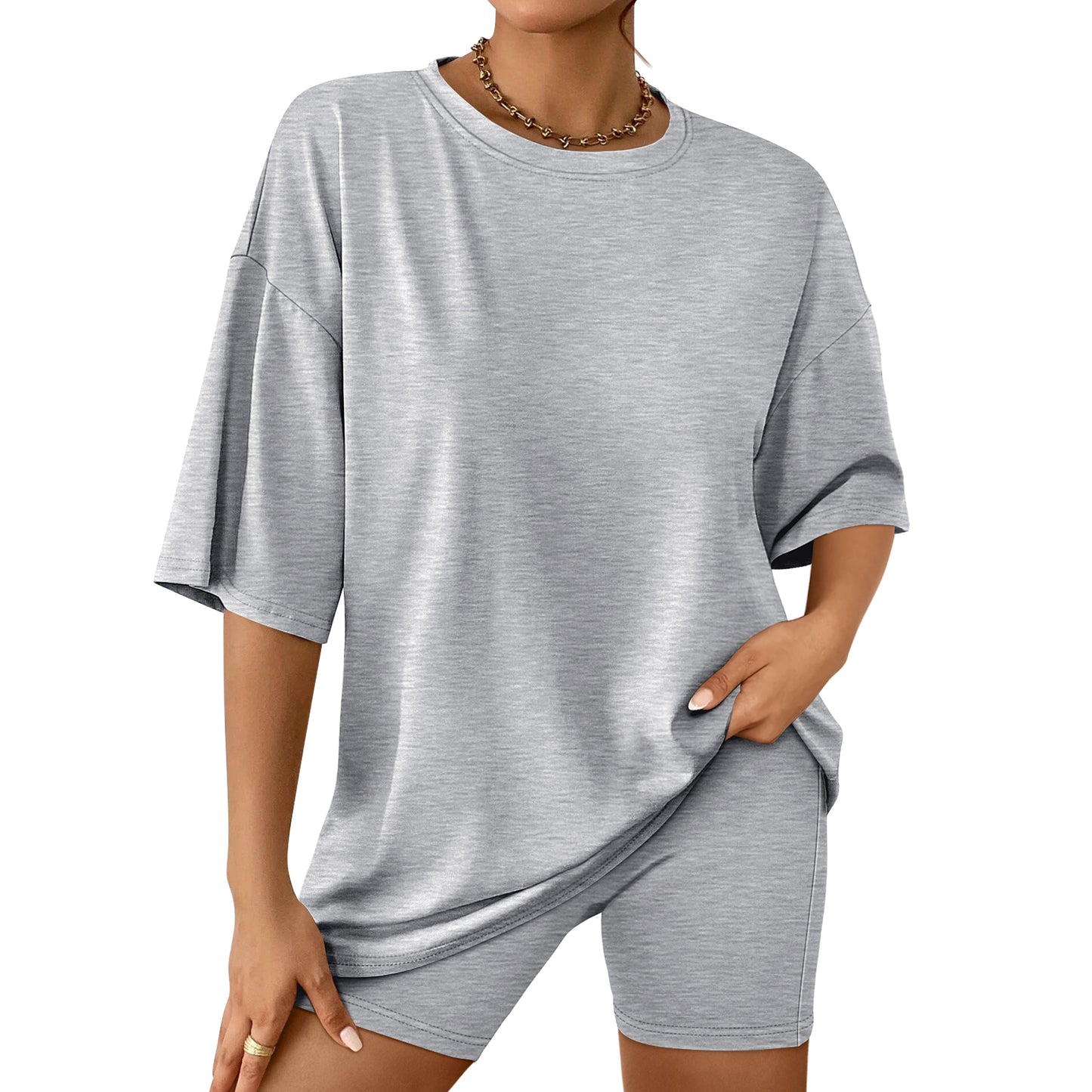 SUNBS Women's Lounge Set Womens 2 Piece Sets Matching Clothing Oversized Tshirts Biker Short Summer Outfits 2025