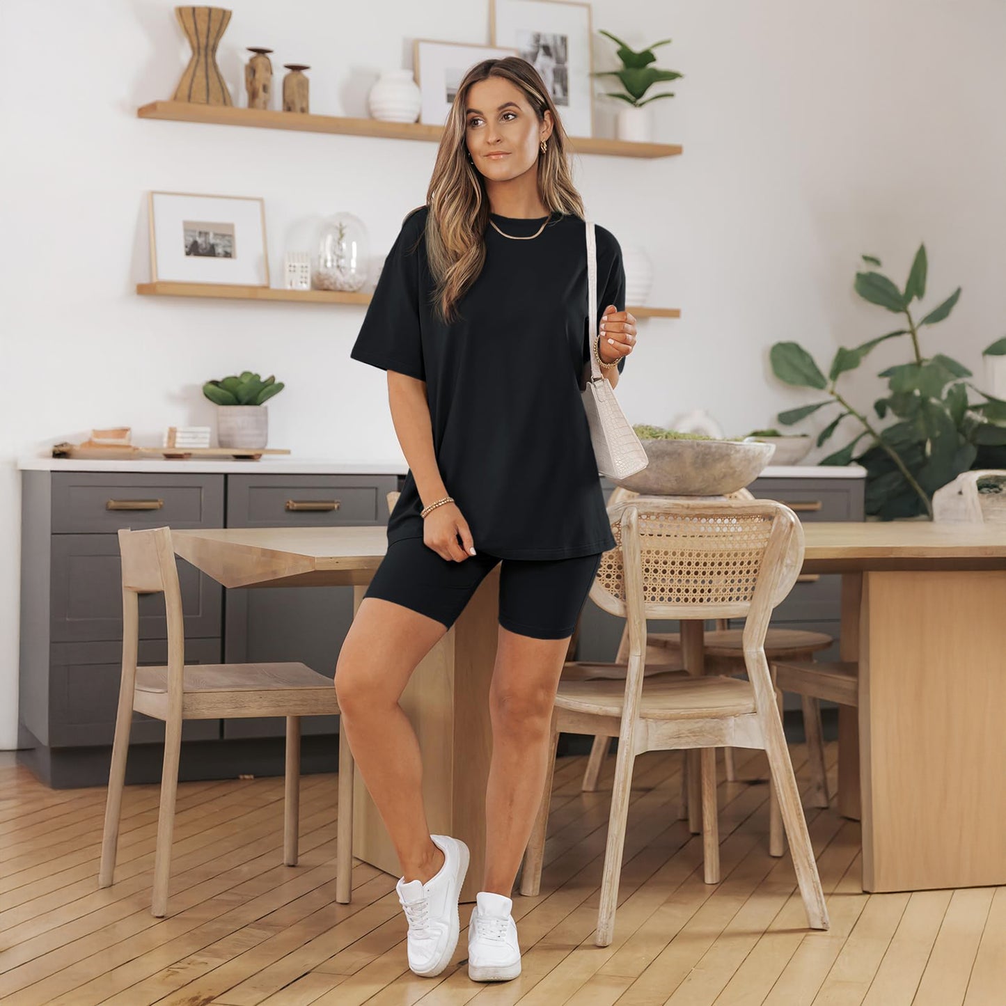SUNBS Women's Lounge Set Womens 2 Piece Sets Matching Clothing Oversized Tshirts Biker Short Summer Outfits 2025