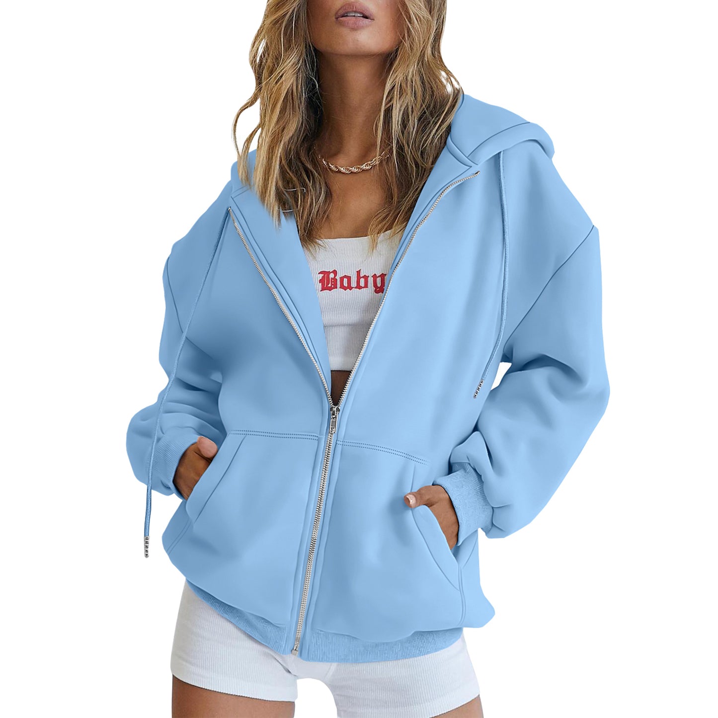 SUNBS Drawstring Zip Up Hoodies for Women Fall Cute Jacket Oversized Casual Sweatshirts with Pocket