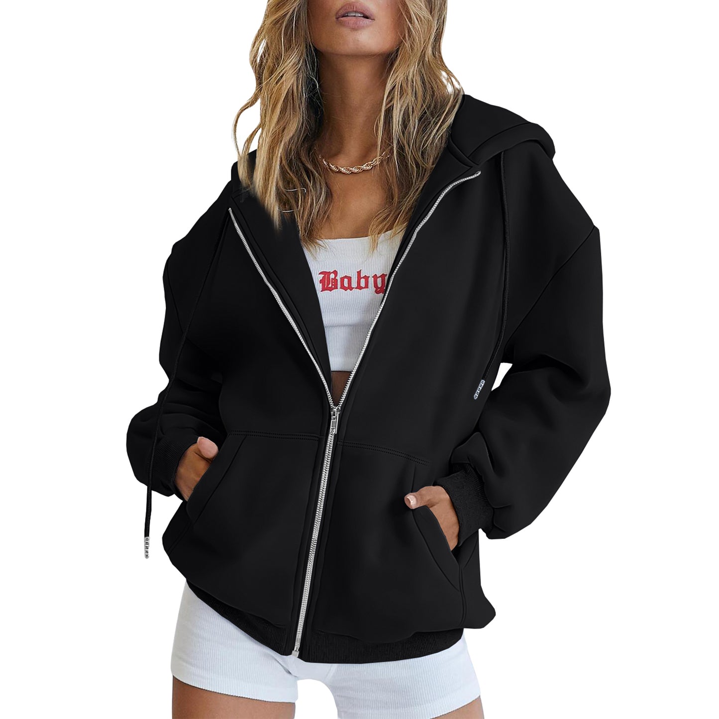 SUNBS Drawstring Zip Up Hoodies for Women Fall Cute Jacket Oversized Casual Sweatshirts with Pocket