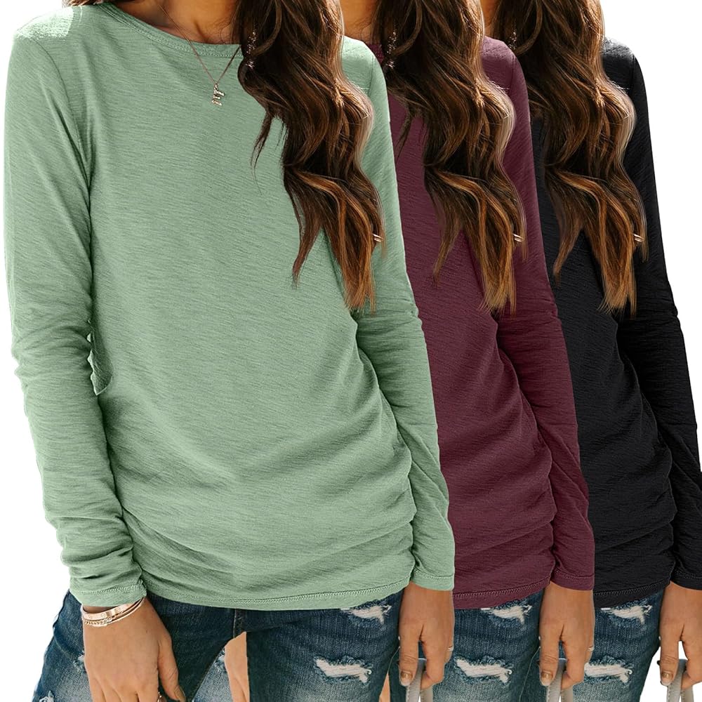 SUNBS Long Sleeve Shirts for Women Crew Neck Fall Fashion Pullover Casual Tops Clothes