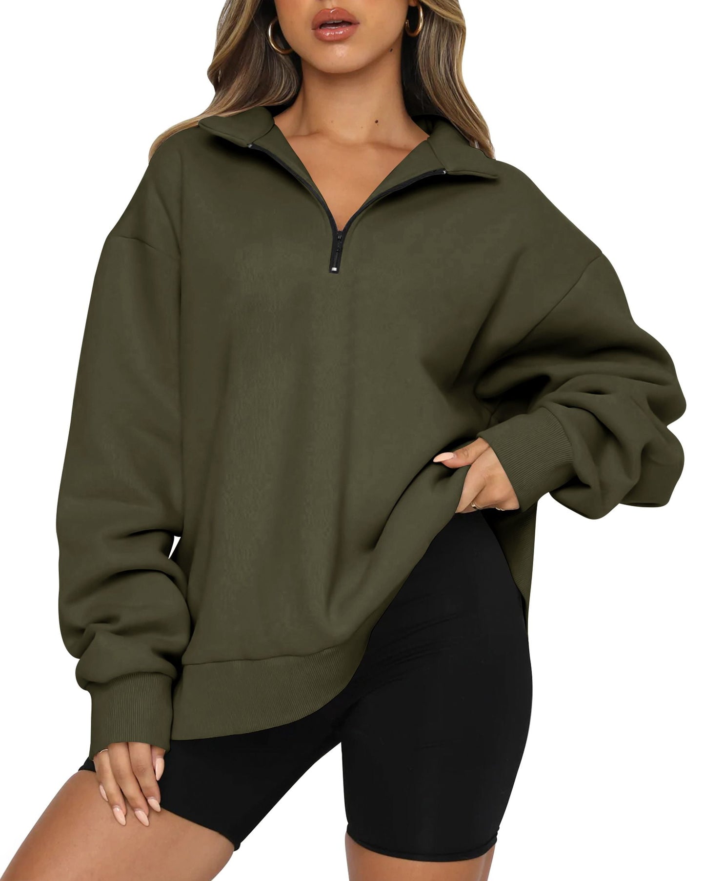 SUNBS Womens Oversized Sweatshirts Half Zip Pullover Fall Fashion Hoodies Long Sleeve Shirts Clothes