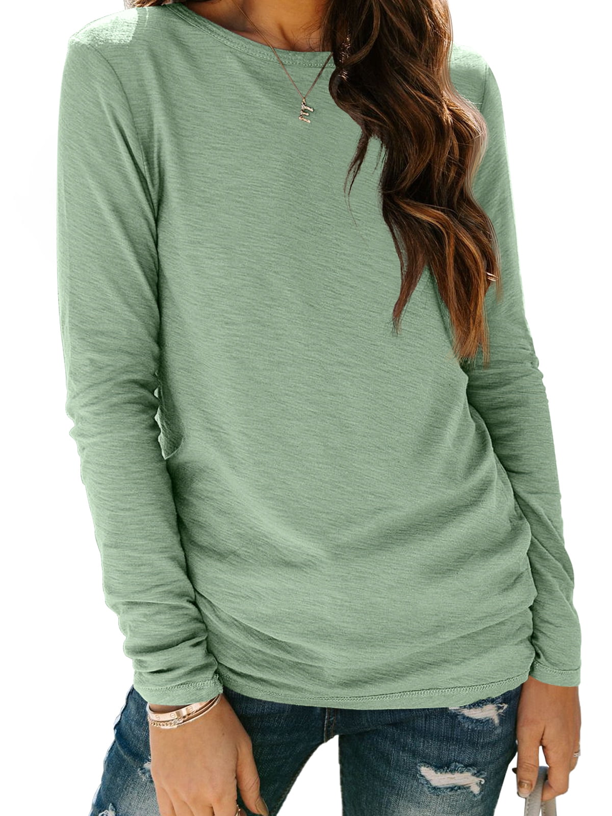 SUNBS Long Sleeve Shirts for Women Crew Neck Fall Fashion Pullover Casual Tops Clothes